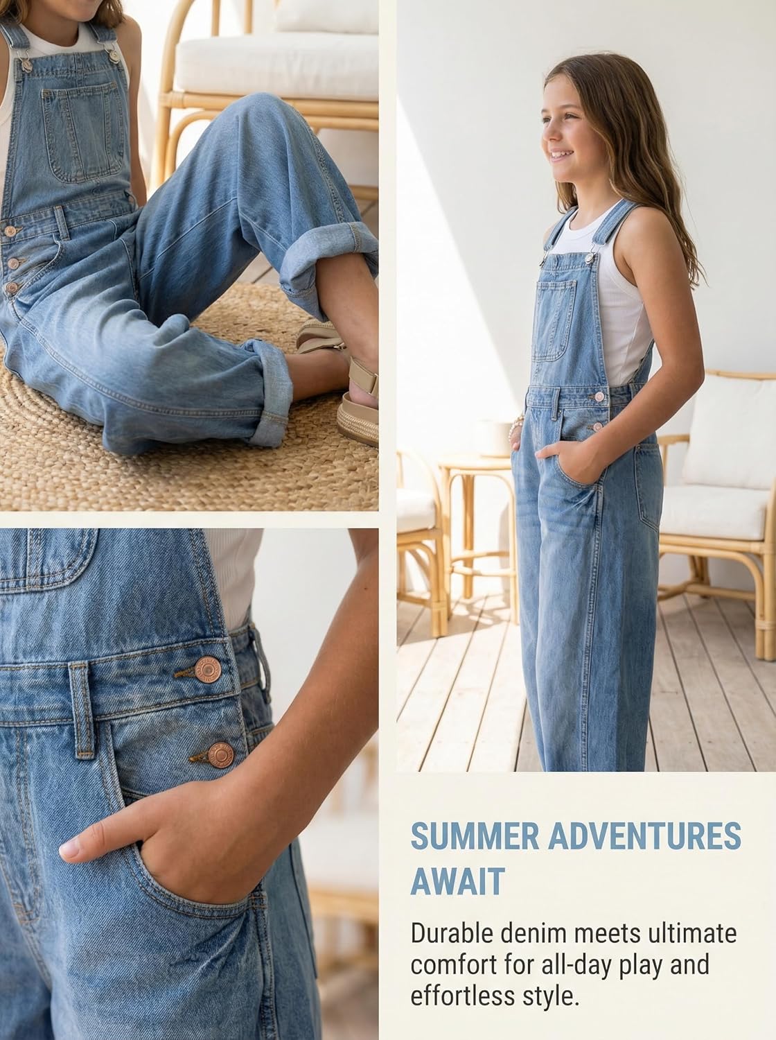 SELINK Girls Polka Dot Denim Overalls Casual High Stretch Wide Leg Bib Overalls with Pockets for Kids Jeans Pants
