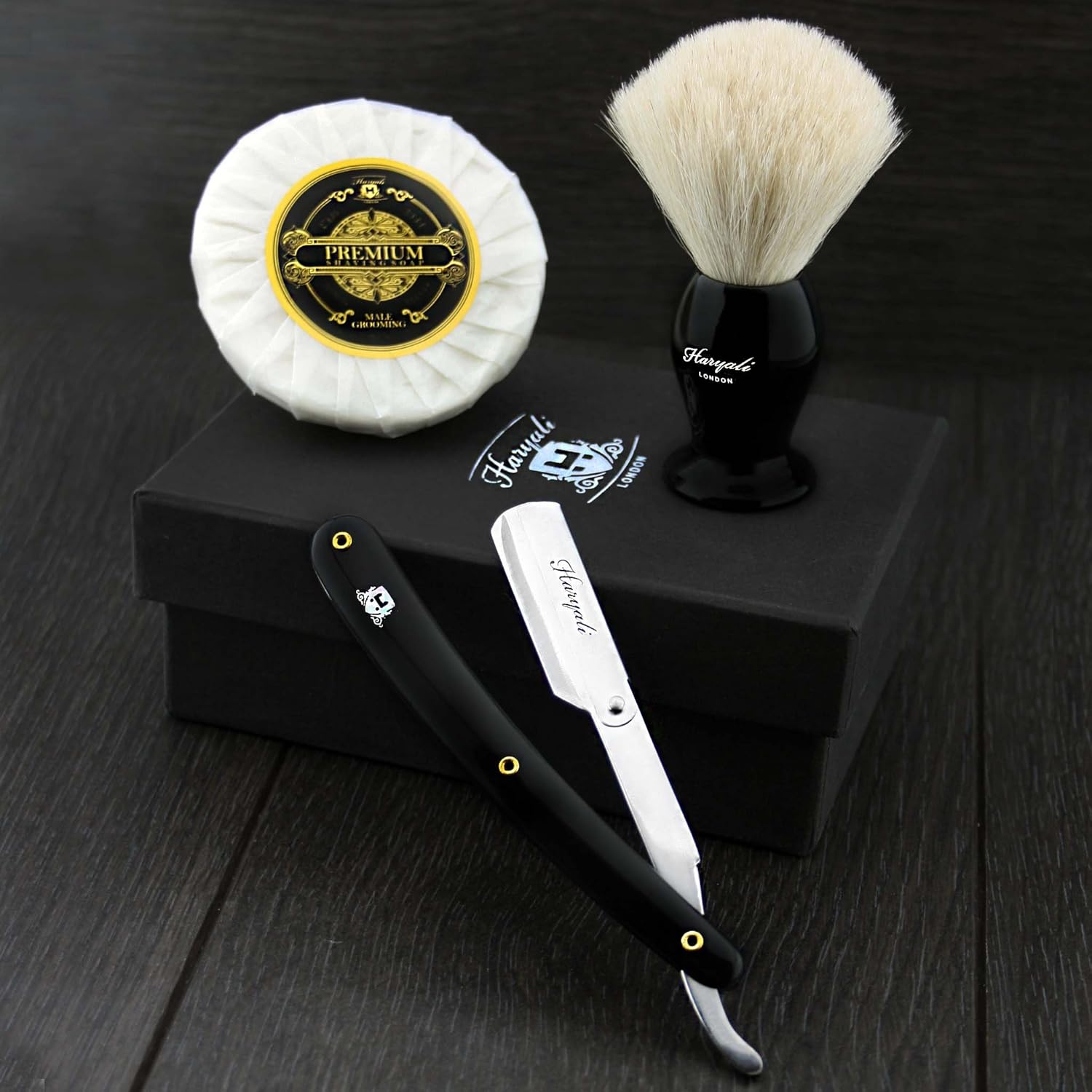 White Badger Hair Shaving Brush,Straight Cut Throat Razor,Shaving Soap