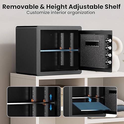 Miniatura 7 de Caja de seguridad de 1.4 pies cúbicos con bolsa impermeable ignífuga, teclado digital, alarma doble, estante de altura extraíble y ajustable, caja