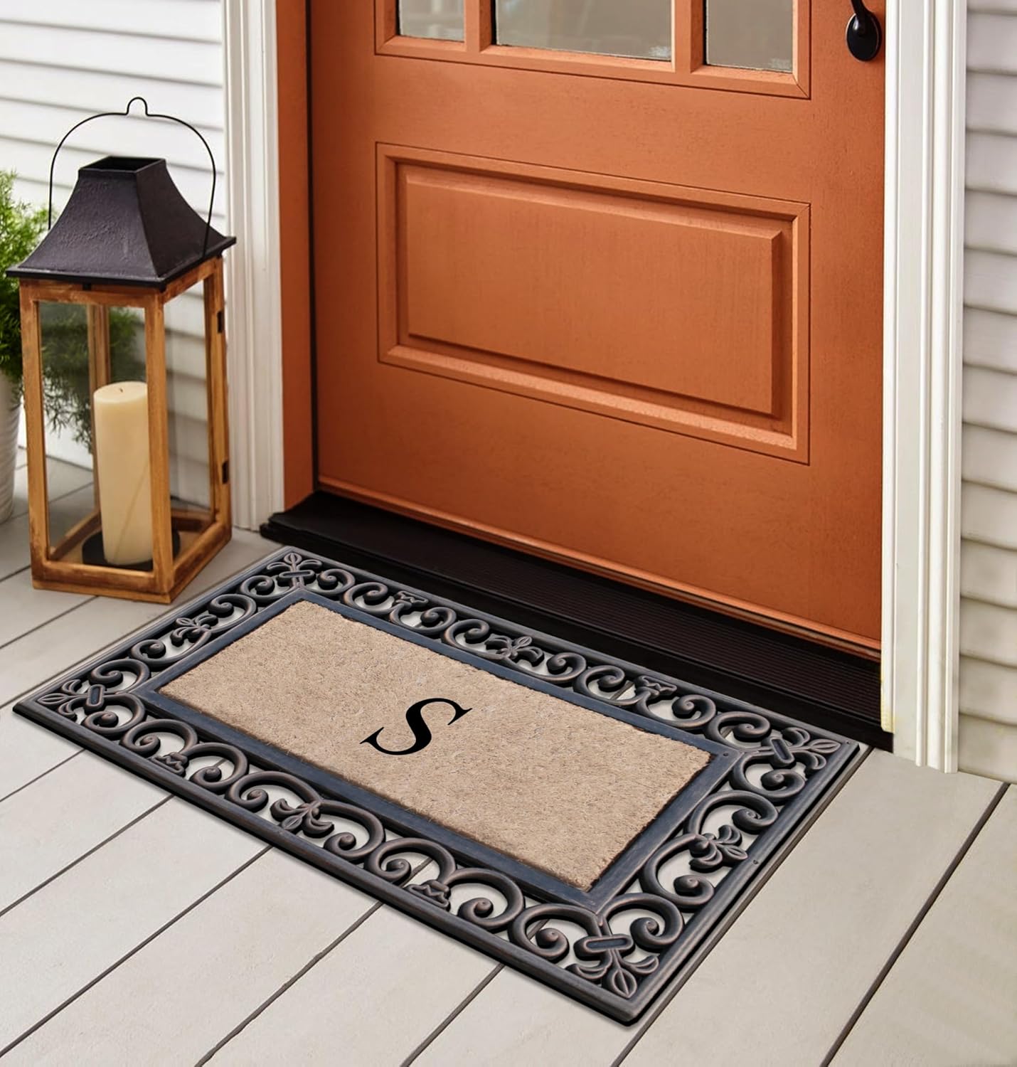 A1HC Natural Rubber & Coir 18x30, Monogrammed Doormat For Front Door, Anti-Shed Treated Durable Doormat for Entrance, Heavy Duty, Low Profile, Easy to Clean, Long Lasting Front Porch Entry Doormat