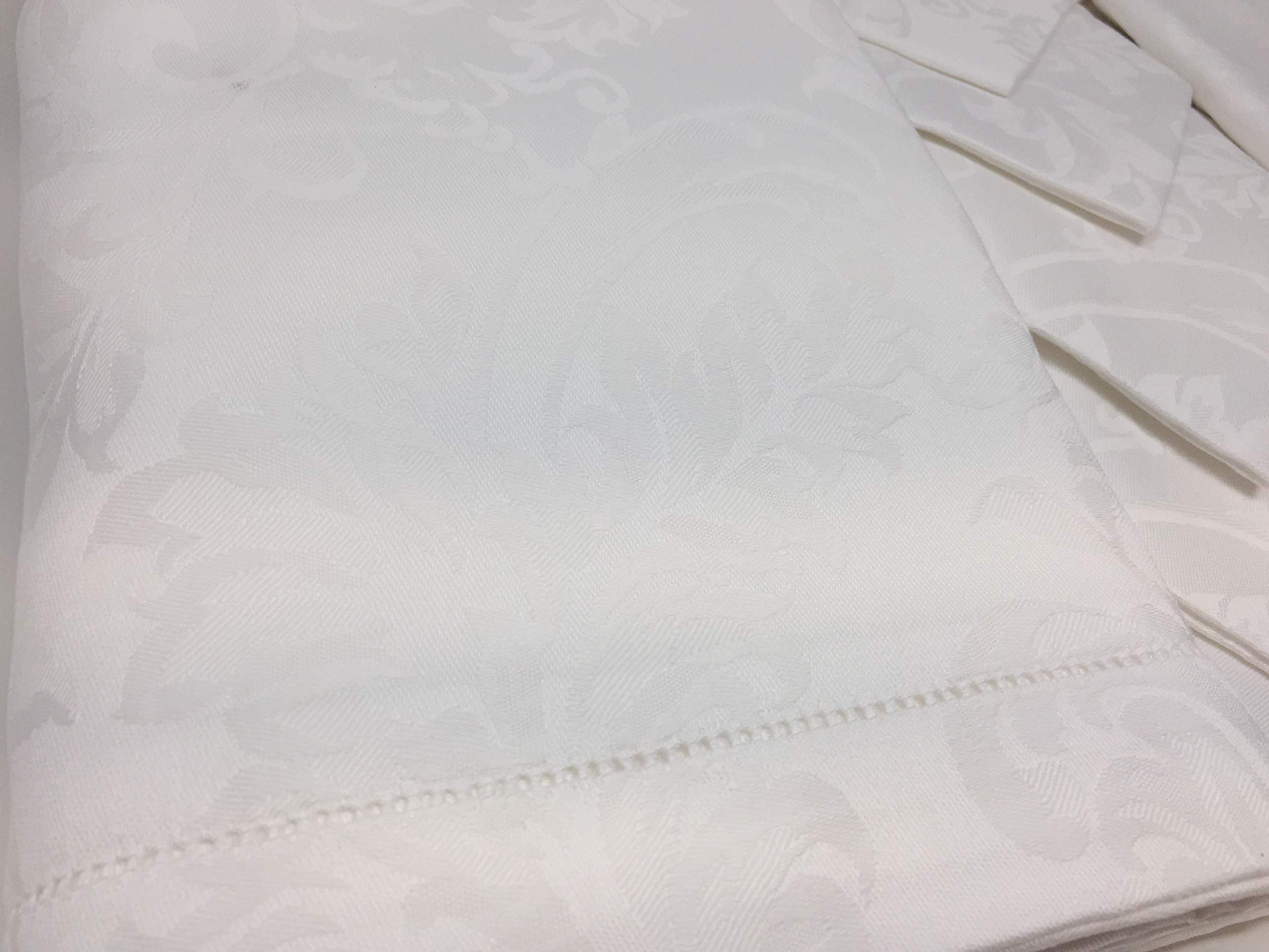 Elegante Tovaglia da tavola in Puro Damasco di Cotone Lavorazione Jacquard con Orlo a Giorno Art. Manuela varie misure e colori con tovaglioli (Bianco, Rettangolare x 18 cm. 180x360)