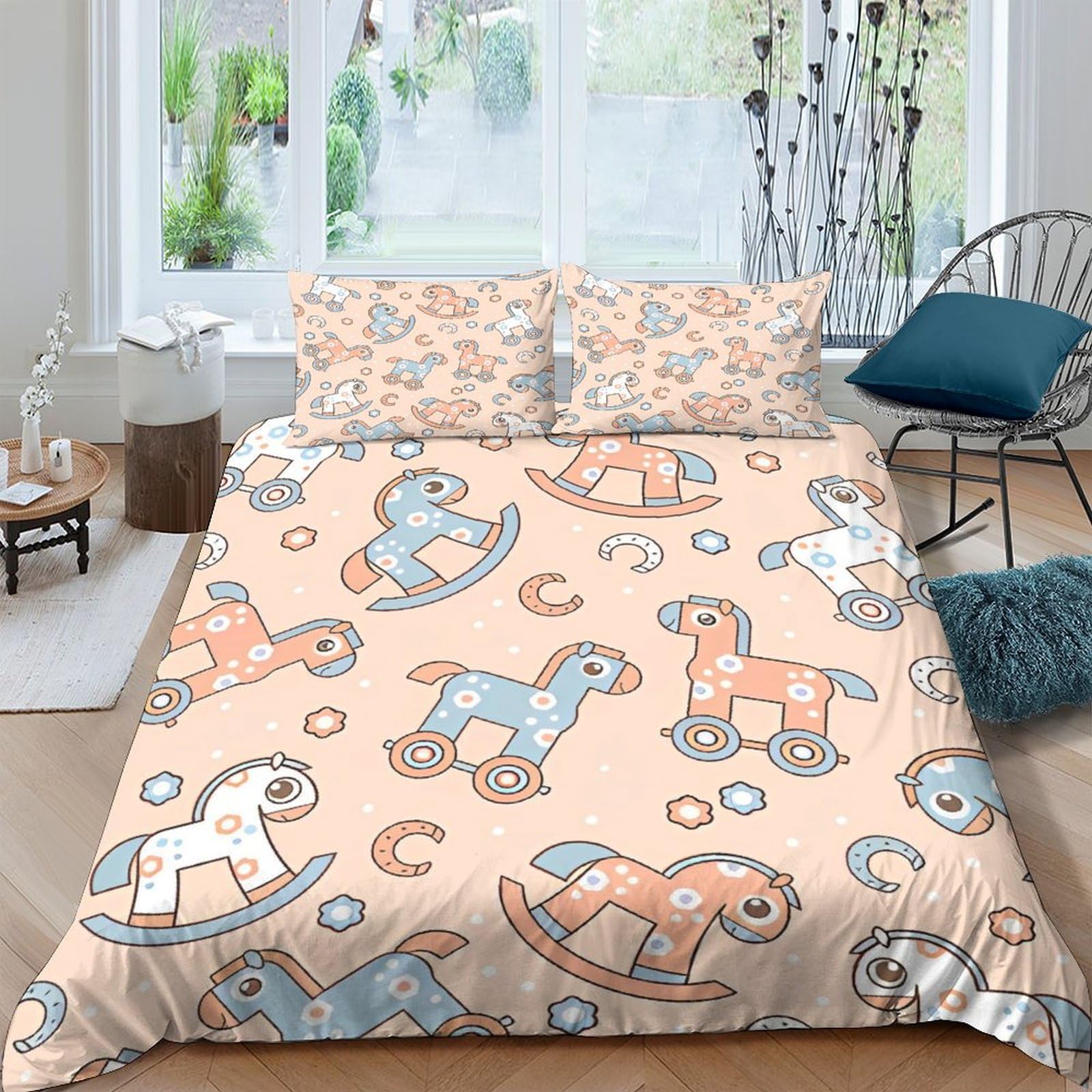 Housse de couette cheval de troie parure de lit 200x200 avec taies d'oreiller