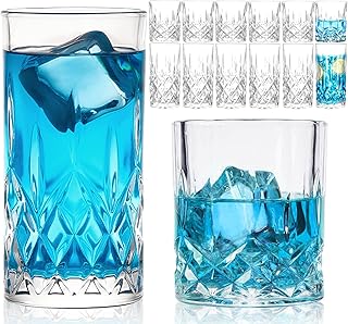 Drinking Glasses, 12 Piece Crystal Glass Cups, Mixed Glassware Set, 6 pc...