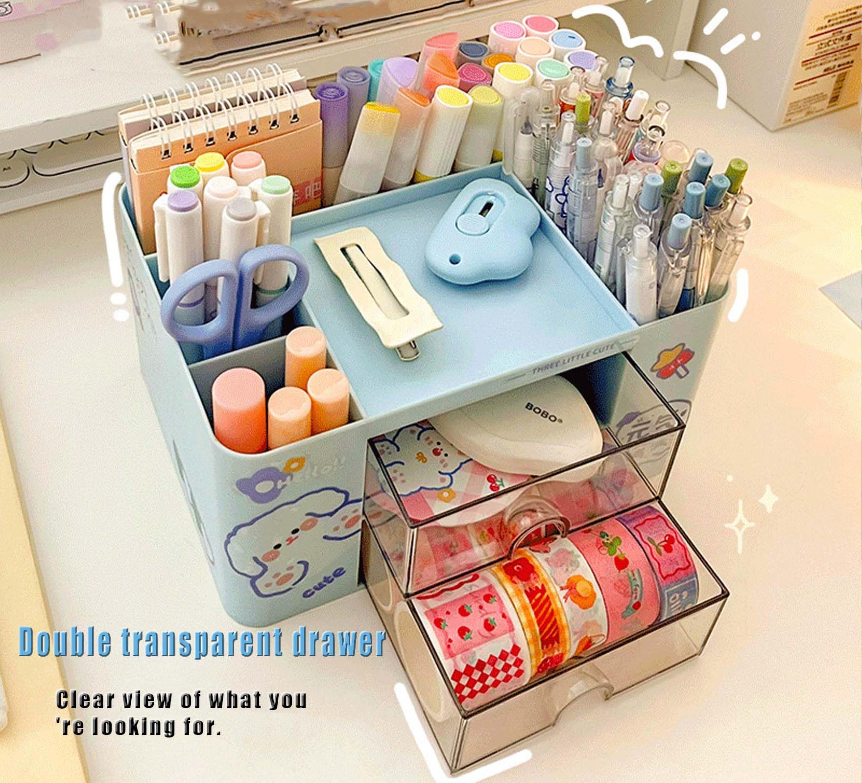 Notwoe Portapenne Da Scrivania Con Cassetto - Organizer Per Penne, Evidenziatori, Bianco - Foto 8