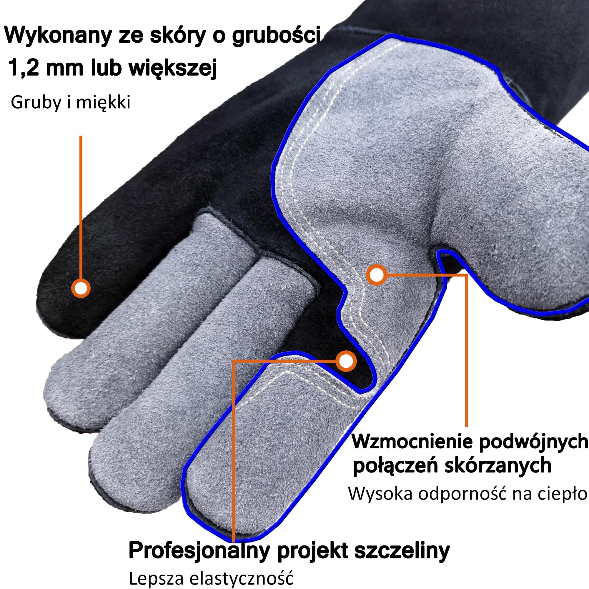 WZQH 40 CM/16 Cala, Skórzane Rękawice Do Grillowania, Ognioodporne I Żaroodporne, Do Ognia, Spawania, Kominka, Piekarnika, Gotowania, Patelni, Uchwytu Na Garnek.