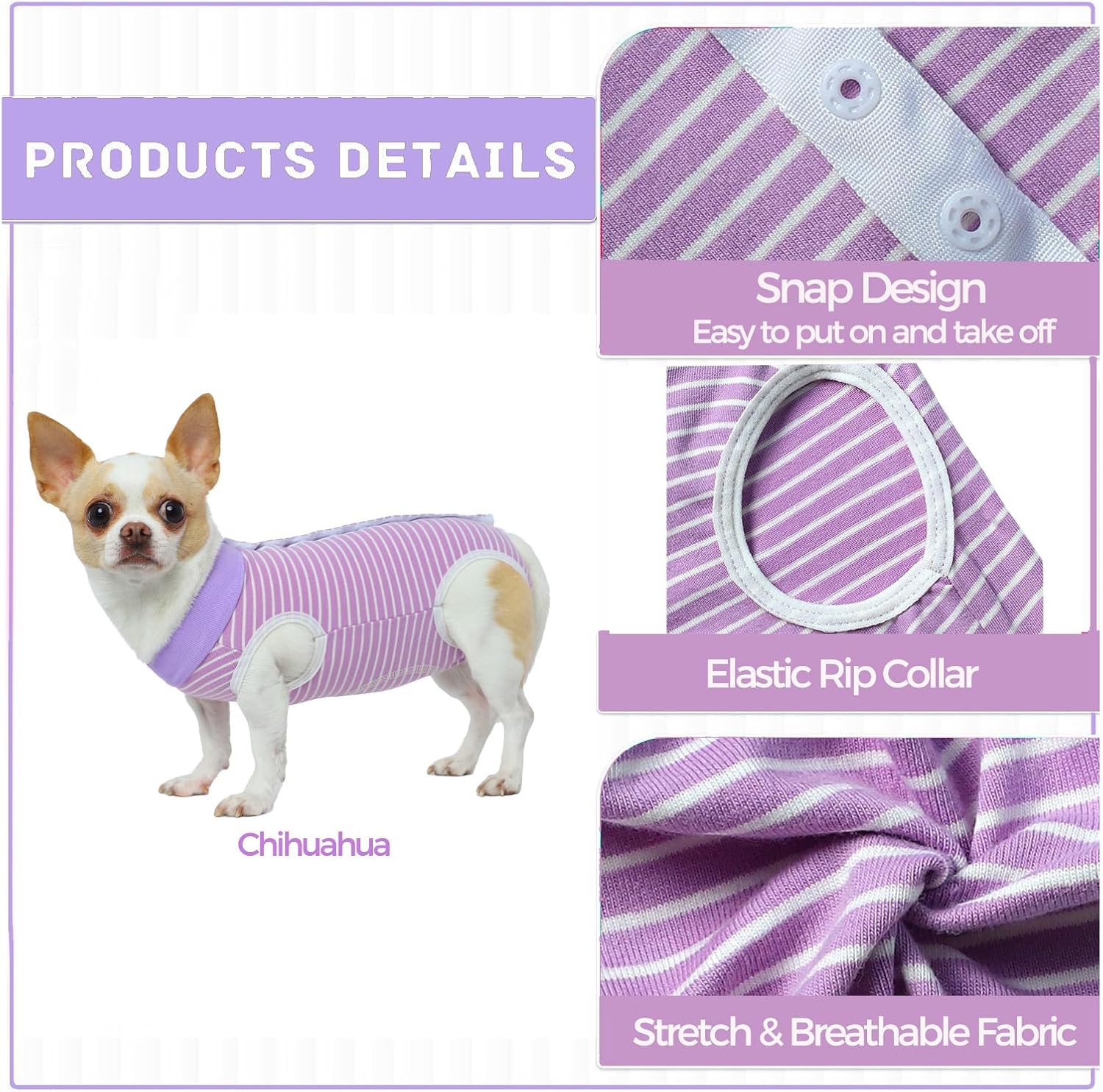 Surgical Recovery Suit, Dog Body Suits After Surgery, Professional Recovery Suit for Dog Cat, Comfortable E Collar Alternative, Prevent Licking Dog Onesie (Violet, Small)