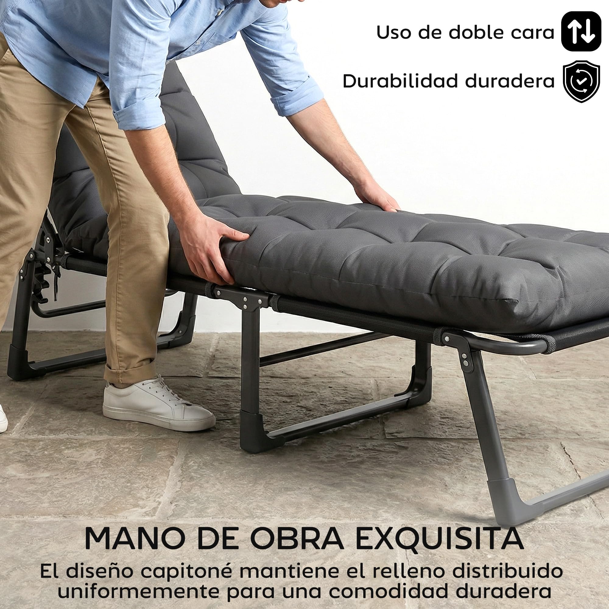 Outsunny Juego de 2 Cojines para Tumbonas, 180x55 cm, Cojines para Tumbonas de Exterior Gruesas, UPF30+, Almohadillas de Repuesto para Tumbonas con 4 Cintas, Gris Oscuro — view 6