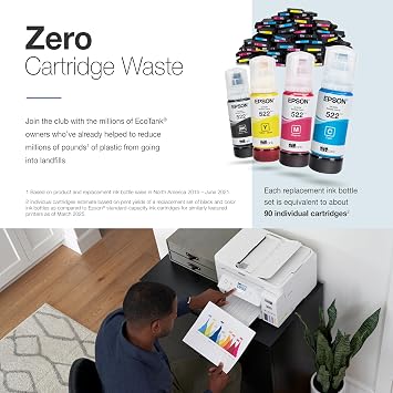 Epson EcoTank ET-4800 Wireless All-in-One Cartridge-Free Supertank Printer with Scanner, Copier, Fax, ADF and Ethernet Ideal-for Your Home Office, White