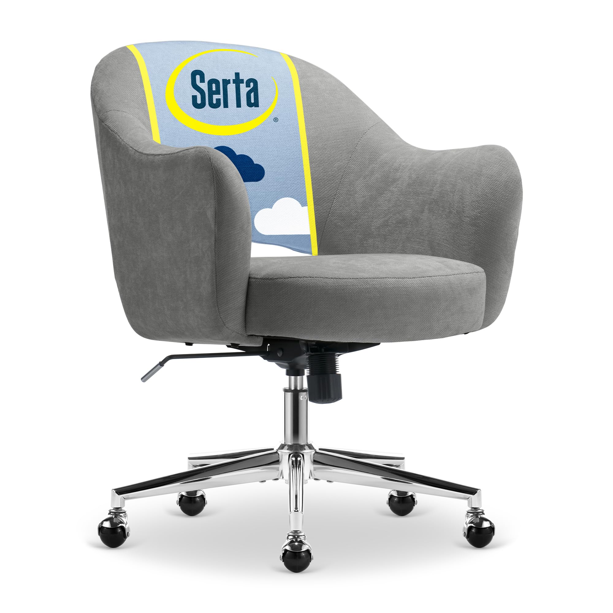 Serta Mia Modern Office Chair, Low-Back Barrel Design, Pocket Coil Seat Cushion, Mid-Century Accent Armchair, Women’s Vanity or MakeupChair, Swivel