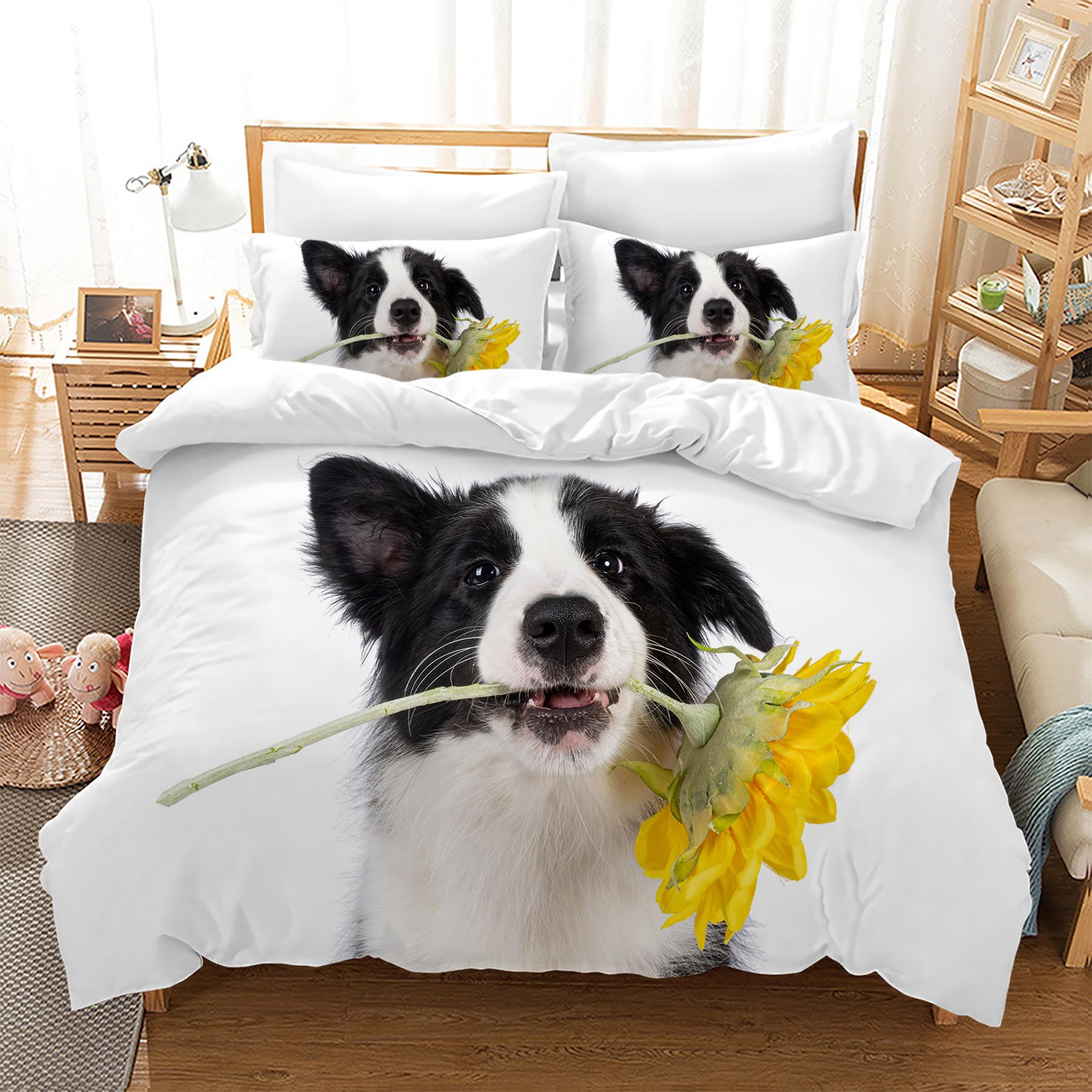 Parure de lit pour enfants avec housse de couette chien 220x240 cm et taies
