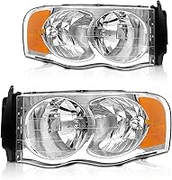 Vista 16 de Repuesto de conjunto de faros AS para Dodge Ram 1500 2002-2005/Ram 2500 3500 2003-2005 con carcasa negra, reflector ámbar, lentes transparentes