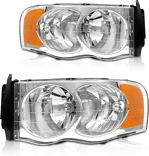 AS Conjunto de faros delanteros compatible con Dodge Ram 15002005 2003-2005 Dodge Ram 25003500 carcasa cromada, reflector ámbar, lado del conductor