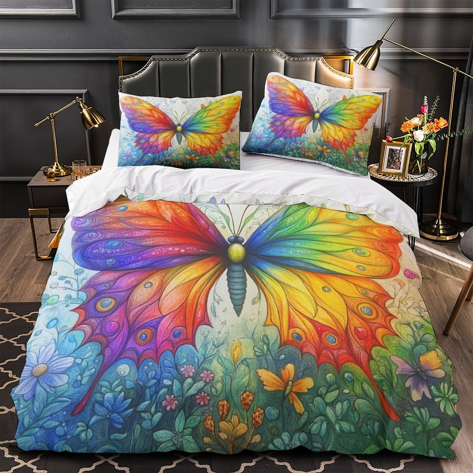 Magiczny motyl Zestaw pościeli 3-częściowy zestaw pościeli z mikrofibry motyl miękka poszwa na kołdrę dla chłopców i dziewcząt singielka (140 x 200 cm)