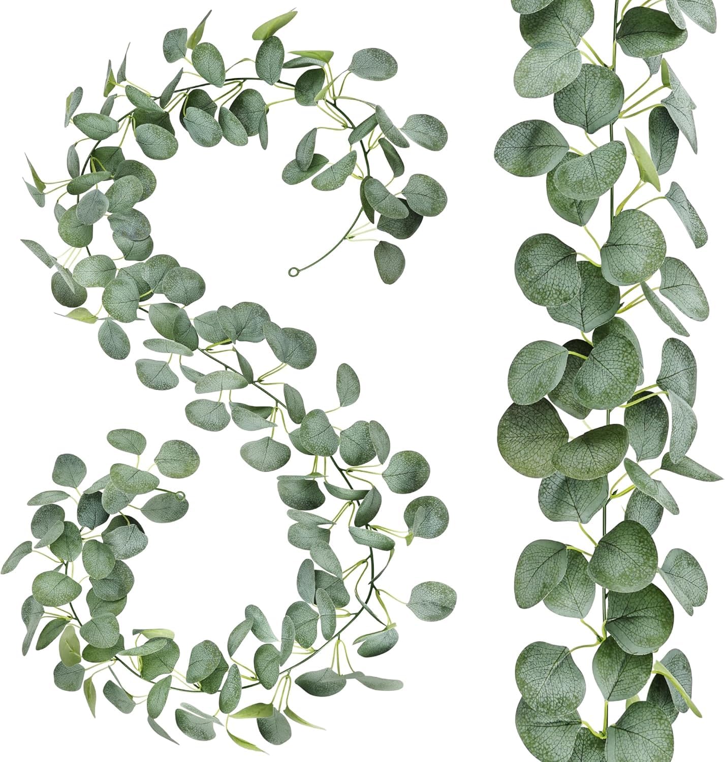 Photo 1 of 2 Pack Artificial Eucalyptus Garland: 12ft Silver Dollar Eucalyptus Leaves Vines with 156 Leaves - Handmade Faux Silk Leaf Greenery Garland for Table Wedding Party Mantel Wall Indoor Outdoor Decor