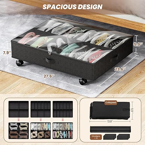 Miniatura 3 de PHINOX Organizador de almacenamiento de zapatos para debajo de la cama con ruedas, organizador de zapatos resistente debajo de la cama, se adapta a