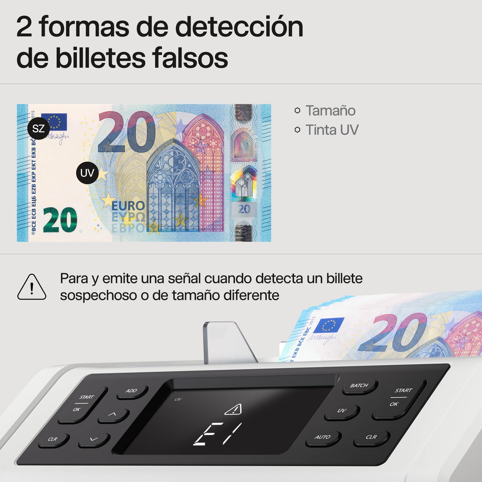 Safescan Contadora de Billetes 2210 para Billetes Clasificados - Contadora detectora de Billetes Falsos en 3 Puntos - Máquina para Contar Billetes Clasificados de Todas Las divisas