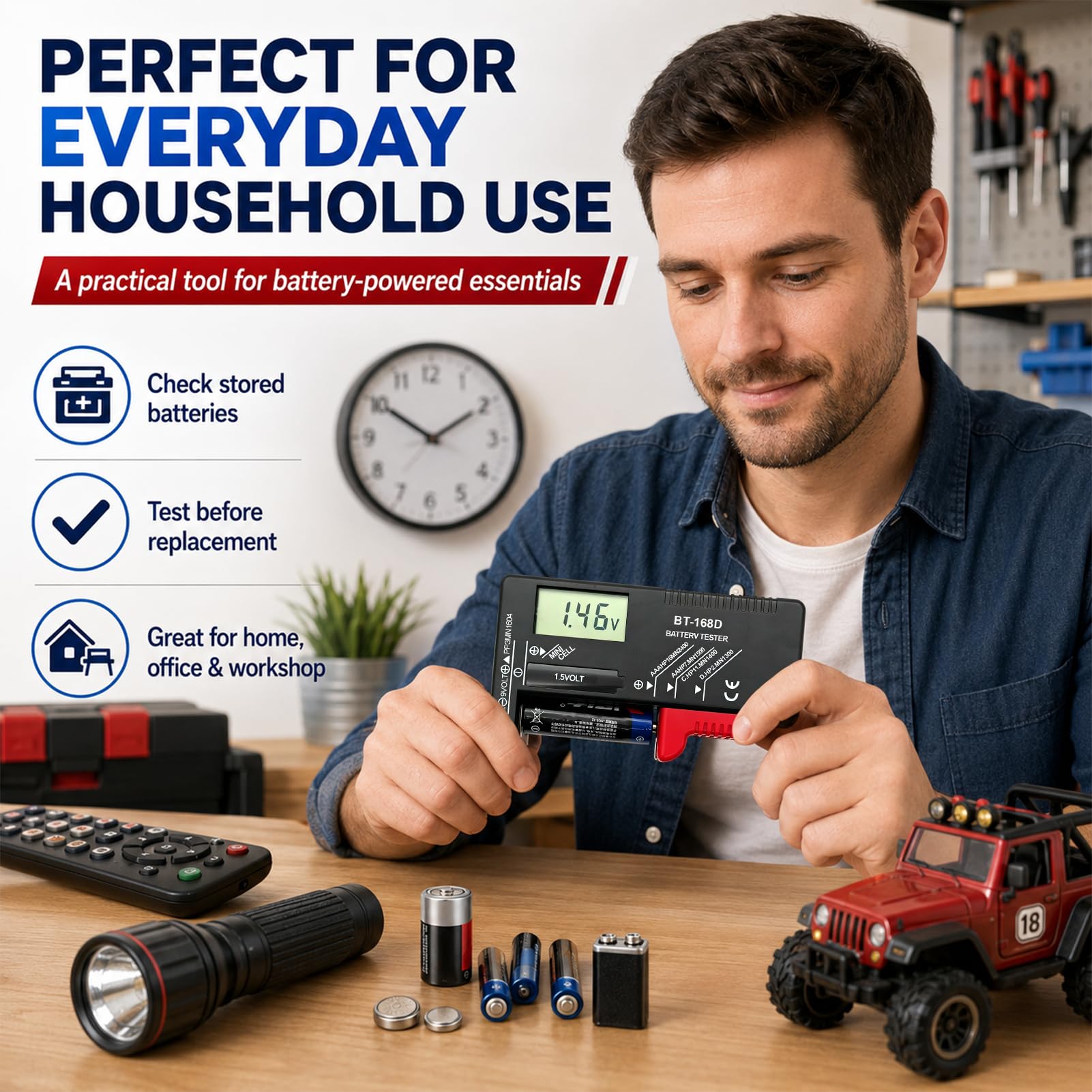 Testeur de batterie numérique,Testeur de Piles Universel,contrôleur de batterie pour AA AAA C D 9V 1.5V Batteries
