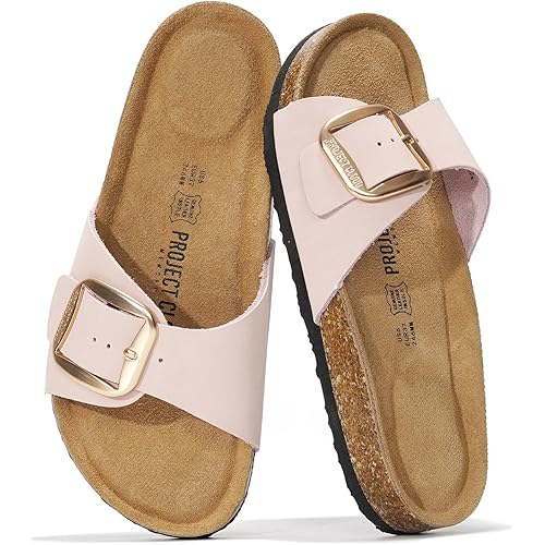 Project Cloud 100% Genuine Leather Sandals Women Dressy Beach Essentials Slides for Women Footwear - Lightweight with Memory Foam Insole Sandals for Women 2026 - Womens Slides