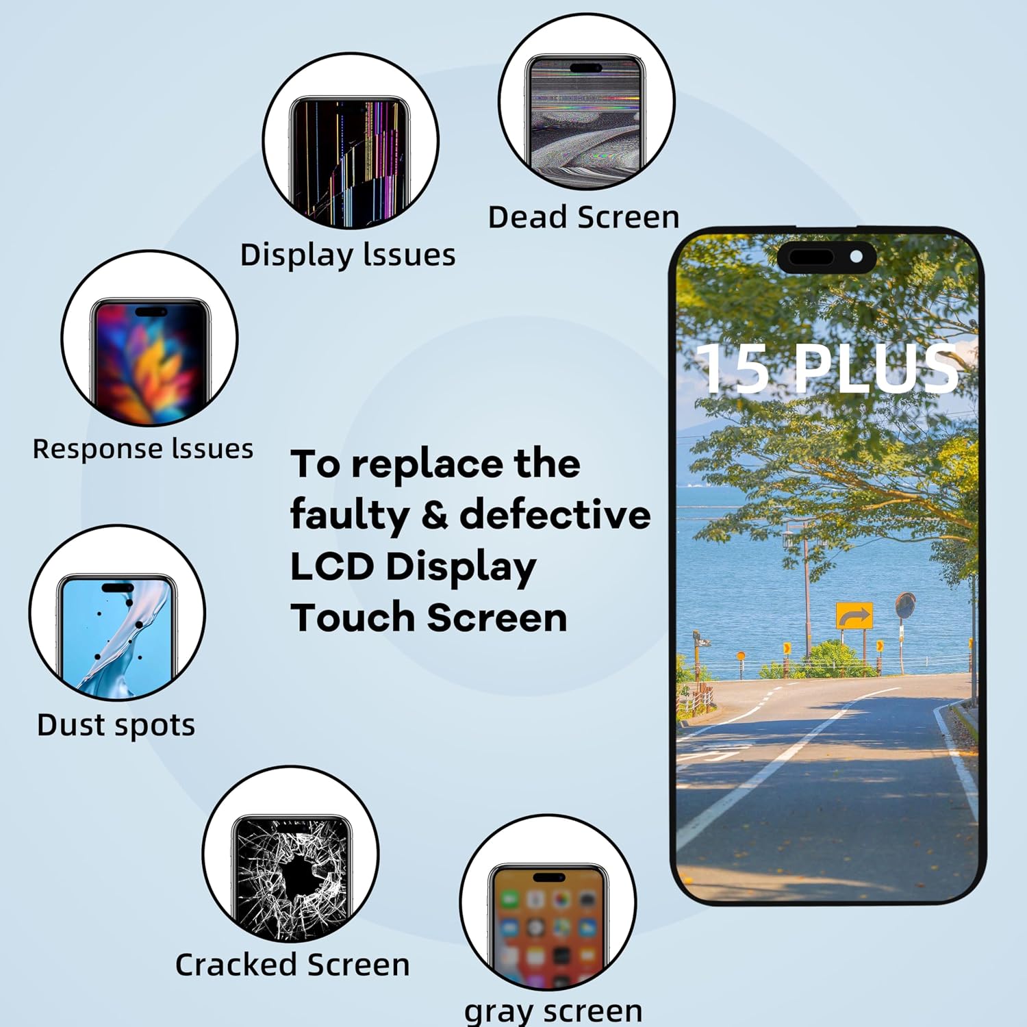 for iPhone 15 Plus Screen Replacement kit,6.7" LCD Display 3D Touch Digitizer Assembly with Repair Tools, Screen Protector, Frame Adhesive (Model A3094, A2847, A3093, A3096)