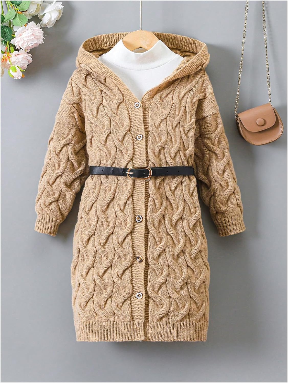 WDIRARA Girl's Button Down Hooded Cardigan Sweaters Long Knit Outerwear - Image 4