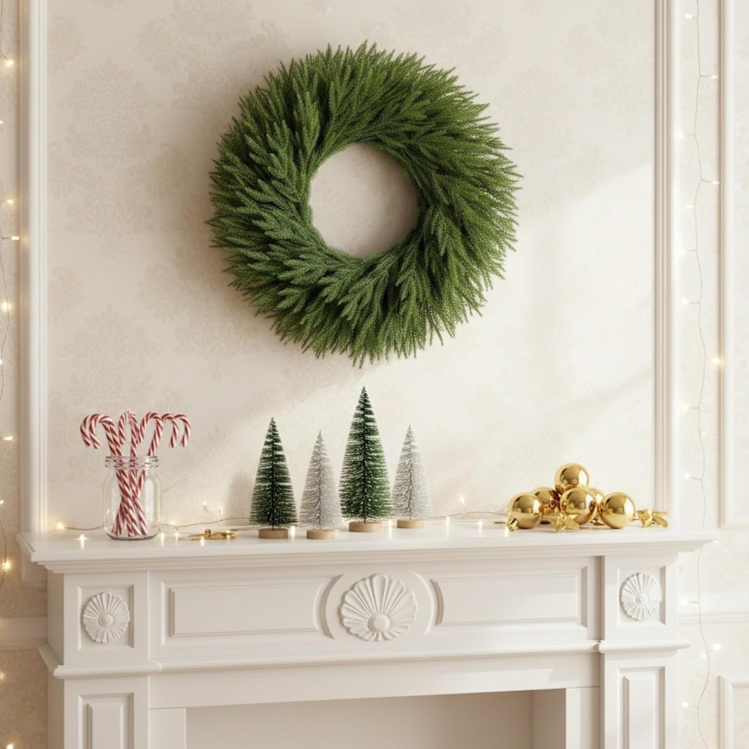 Norfolk Pine Easter Wreath 26 Inch - Real Touch Artificial Garland for Front Door, Mantel, Holiday Decor, Full & Fluffy Green PE Wreath for Easter Indoor Outdoor