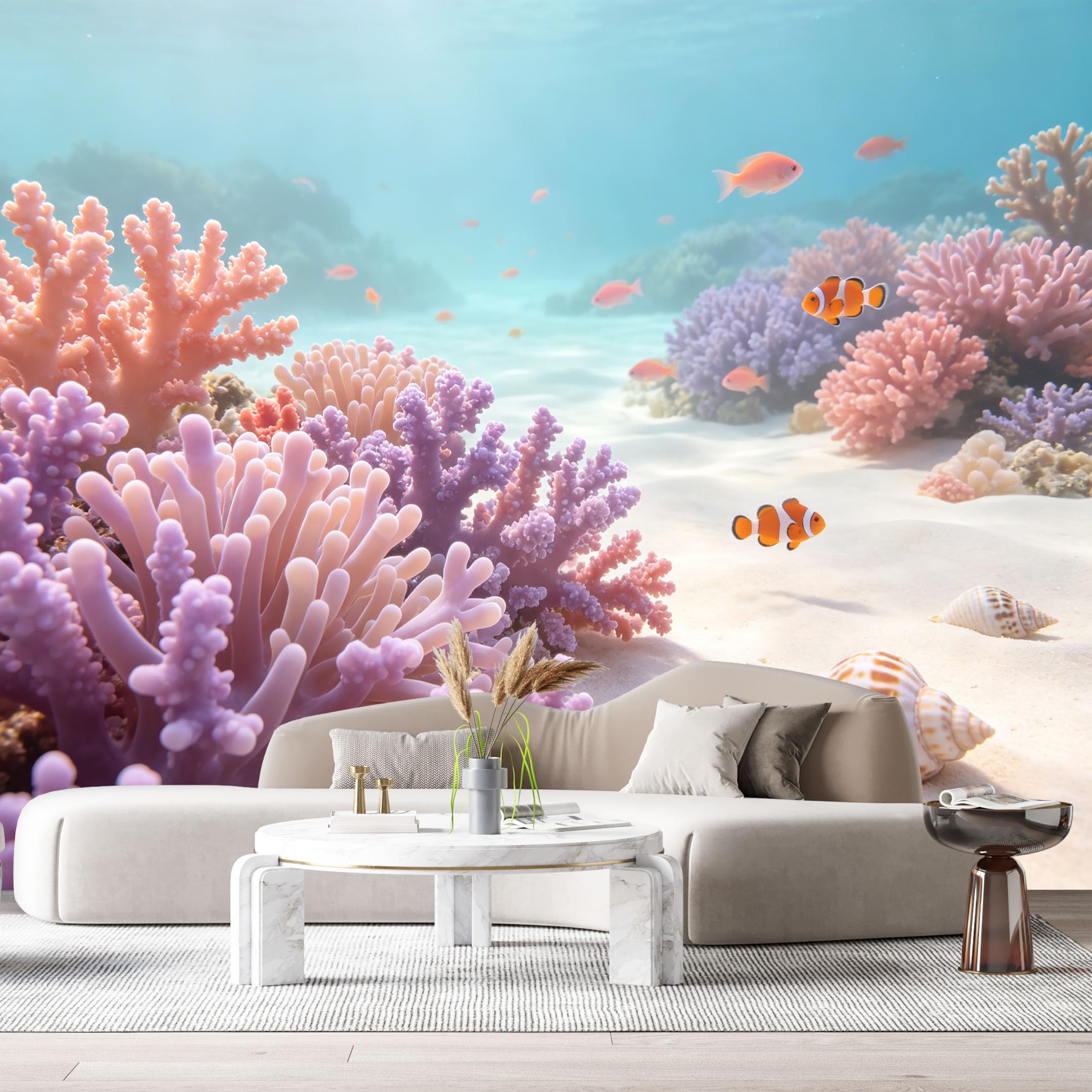 Custom Size Wall Murals Tropical Ocean Marine 3D Underwater Coral Reef Fish Seashells SelfAdhesiveWall Fabric Removable Wallpaper Wall Decor for Living Room Bedroom Bathroom