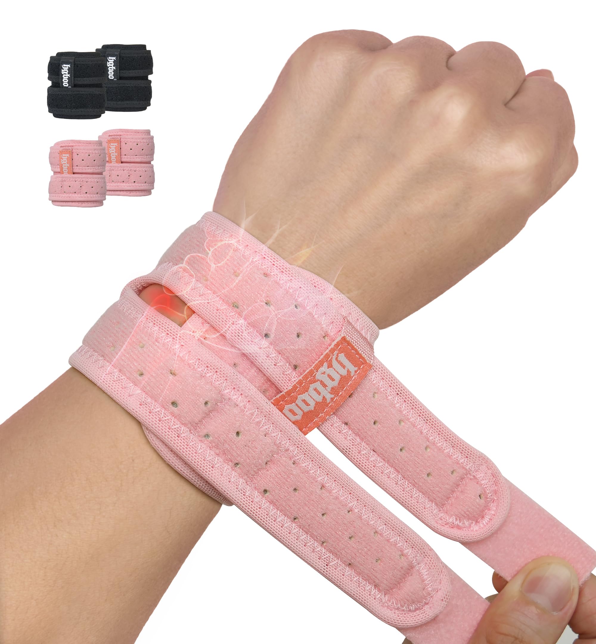 Photo 1 of HGBOO 2-Pack TFCC Wrist Brace Support for Ulnar Pain, Carpal Tunnel & Tendinitis Relief, Dual Adjustable Straps Wrist Wrap, Breathable Comfortable Wrist Brace for Sports, Work & Daily Use (Pink)