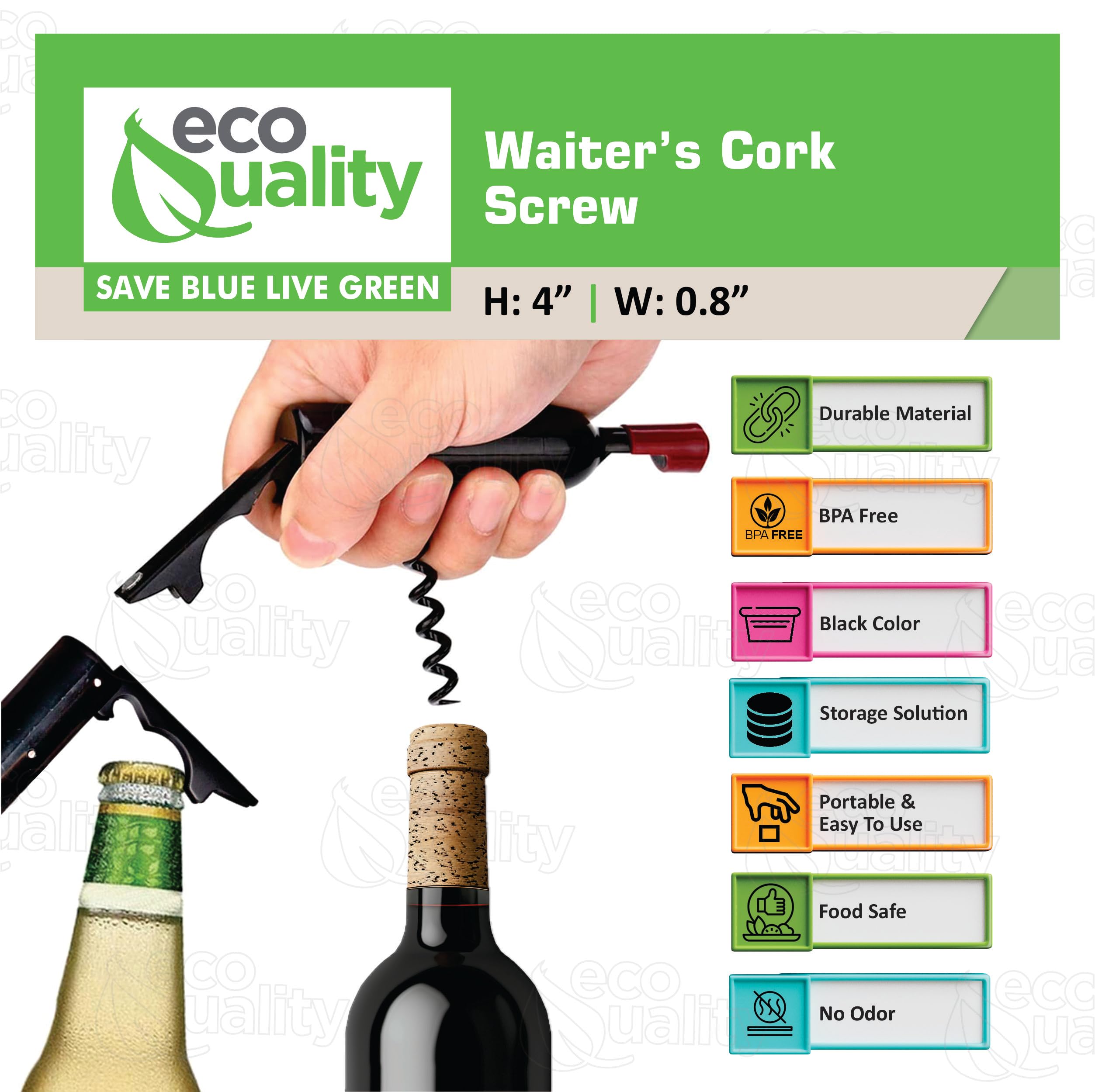 EcoQuality Professional Waiter’s Corkscrew – Stainless Steel Double-Hinged Wine Key and Beer Bottle Opener for Bartenders, Sommeliers, and Restaurants (9)