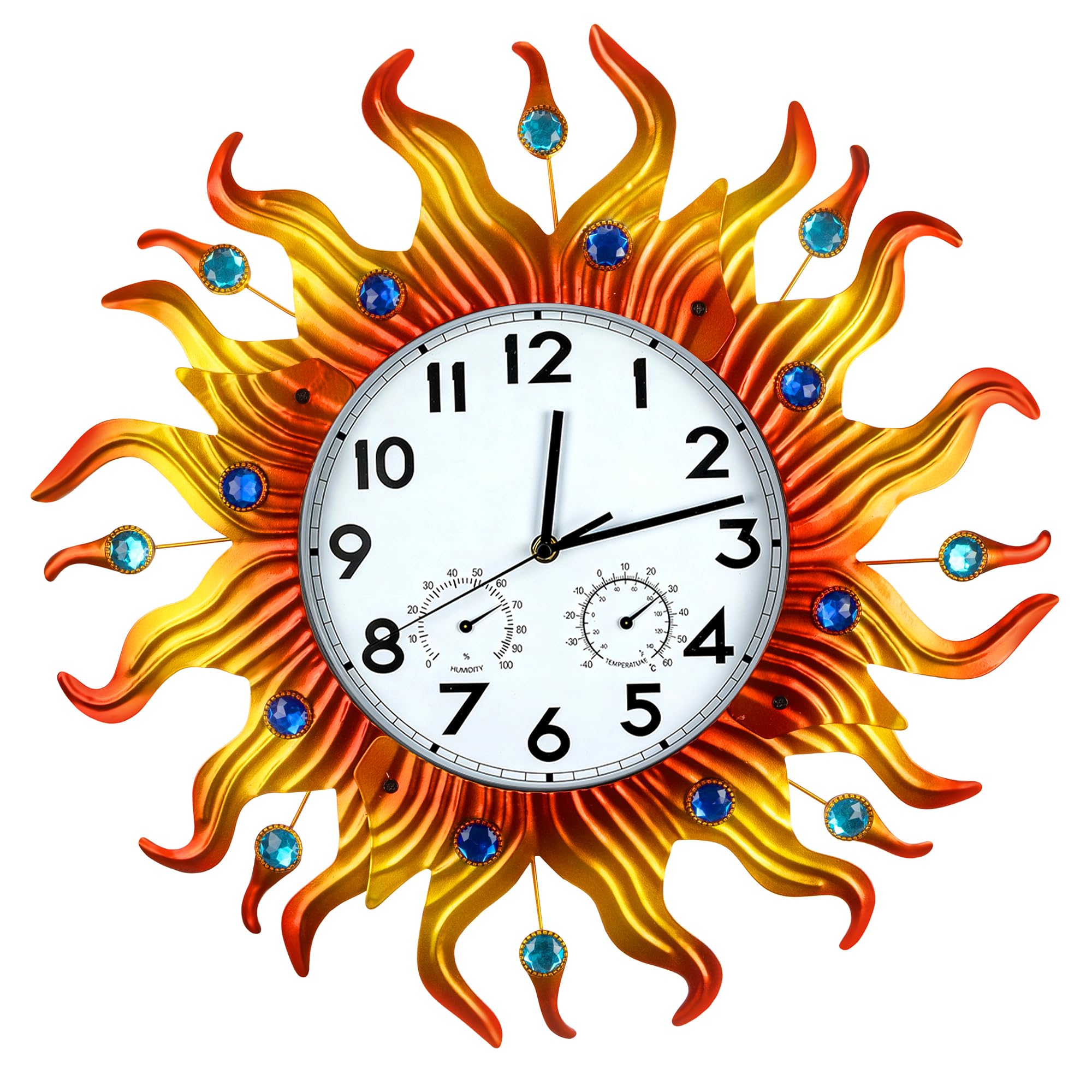 shumi Grande horloge murale d'extérieur avec thermomètre et hygromètre, horloge murale décorative silencieuse sans tic-tac pour terrasse, piscine et salle de bain