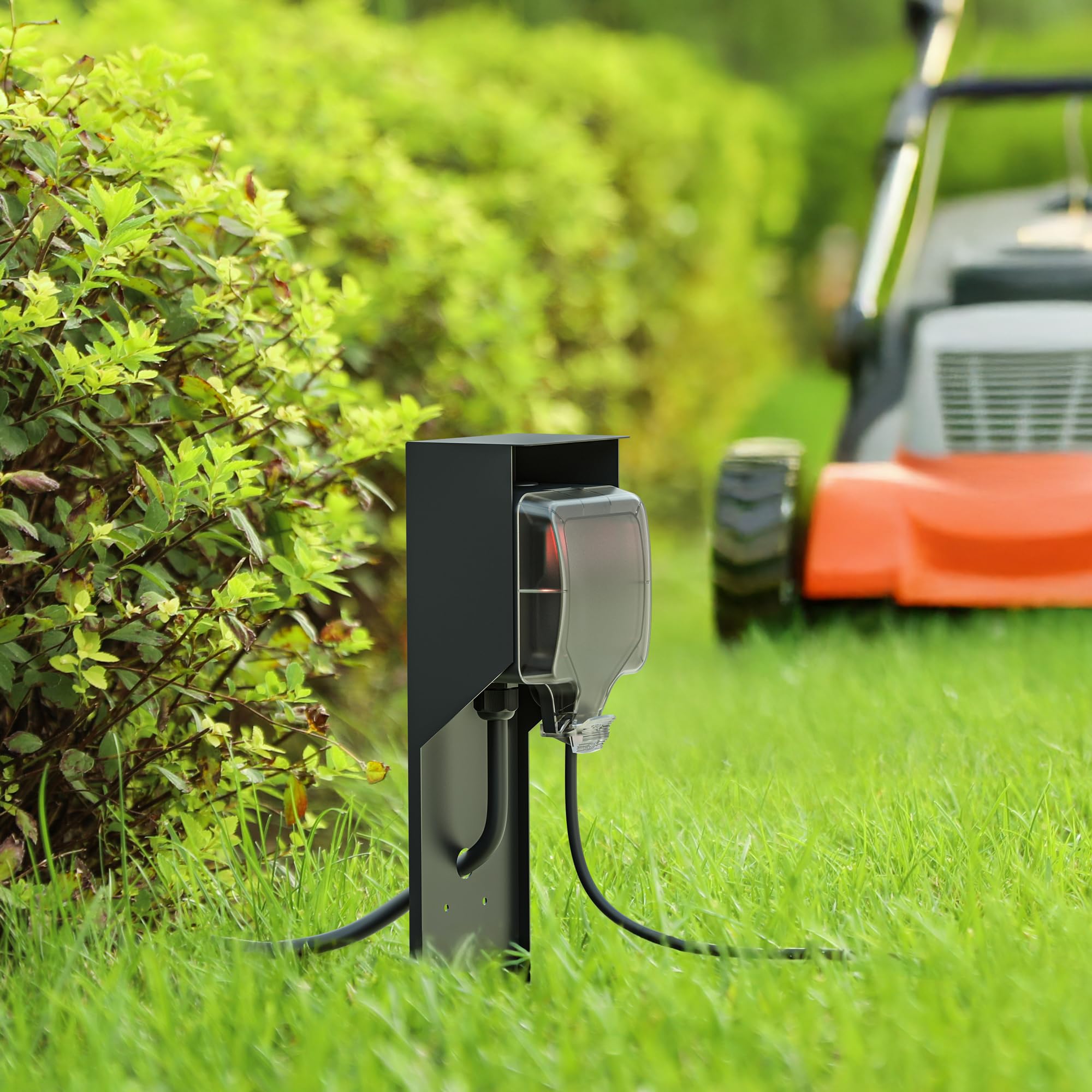 ledscom.de Colonnina con presa da giardino POXO (2 pezzi) con picchetto da terra per esterni, IP65, a 1 presa, acciaio inossidabile, nera, squadrata, 40 cm