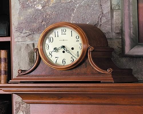 Miniatura 2 de Howard Miller Hadley Key Wound Mantel Clock – Classic Wooden Tambour Design, Westminster Chime, Serpentine Hands, Antique Style Carved Side Scroll,