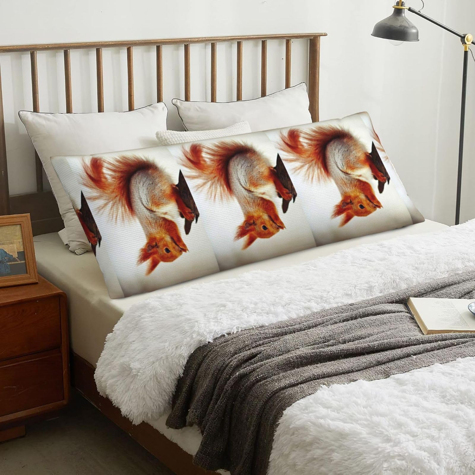 Squirrel Pictures Printed, Body Pillow Cover with Zipper,Long Body Pillowcase 20 x 60 in