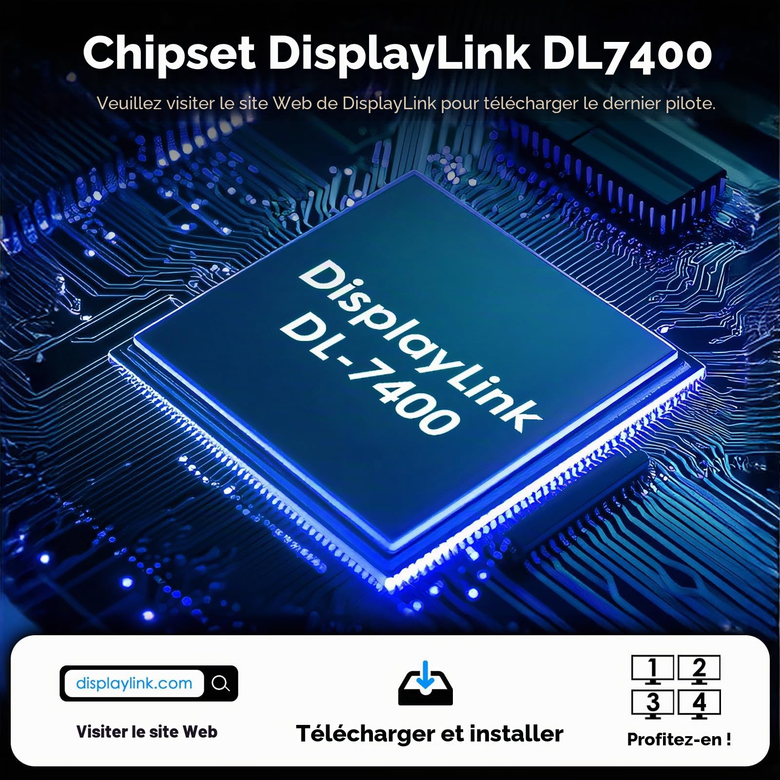WAVLINK Répartiteur USB 3.0/C vers Quad HDMI pour Quatre moniteurs avec PD, Adaptateur Displayylink 4 HDMI 4K @ 60 Hz pour Mac M1/M2/M3/M4 ou Windows 10/11, Compatible avec Le Nouveau MacBook Neo