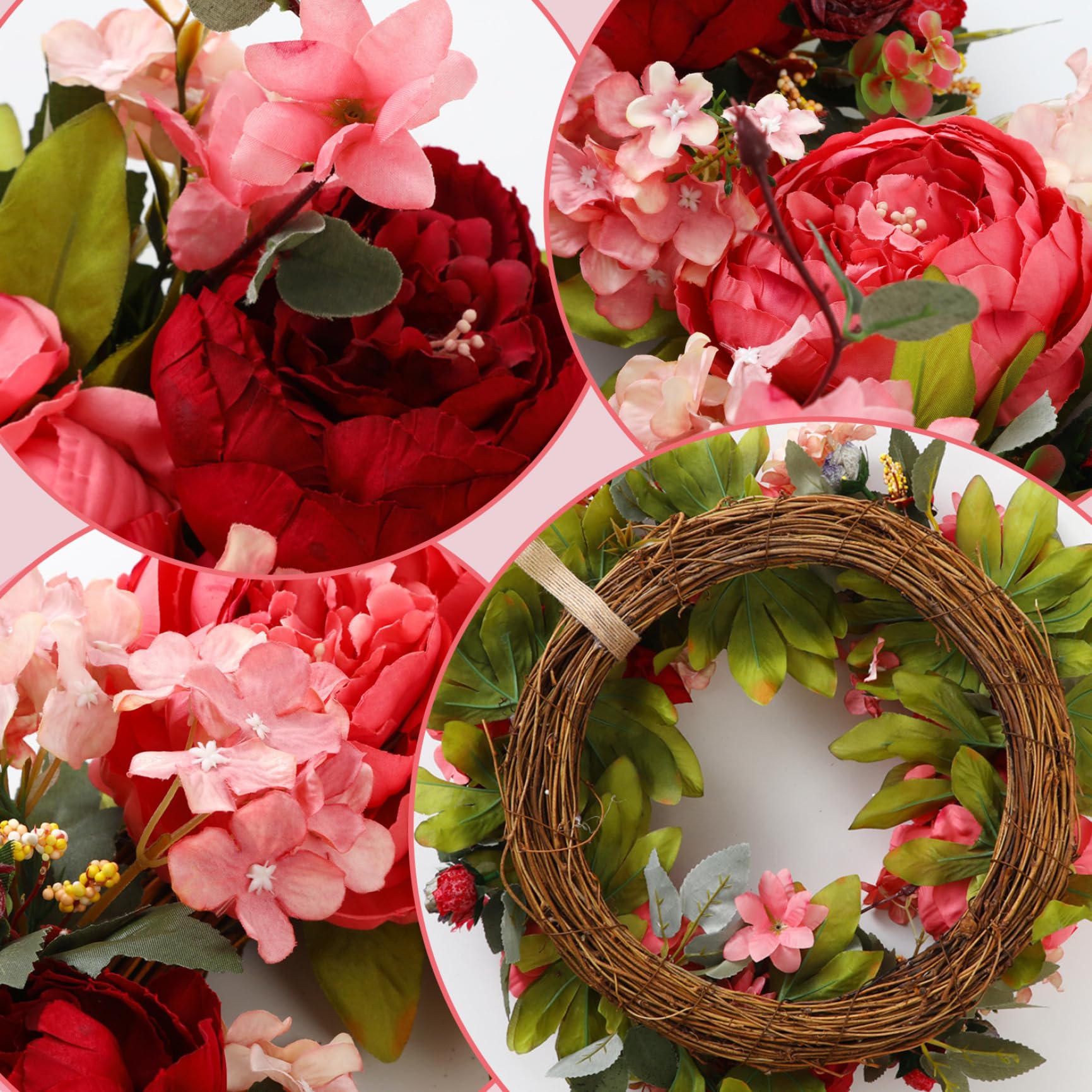 Ghirlanda di peonie, Ghirlanda per Porta di Fiori di Seta Artificiale da 16 Pollici con Fiori Rossi per Matrimoni all'aperto - Fiore