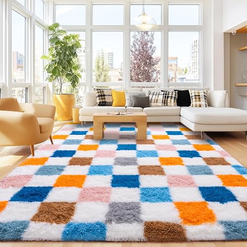 Awaytail 8x10 Fluffy Checkered Shaggy Rug