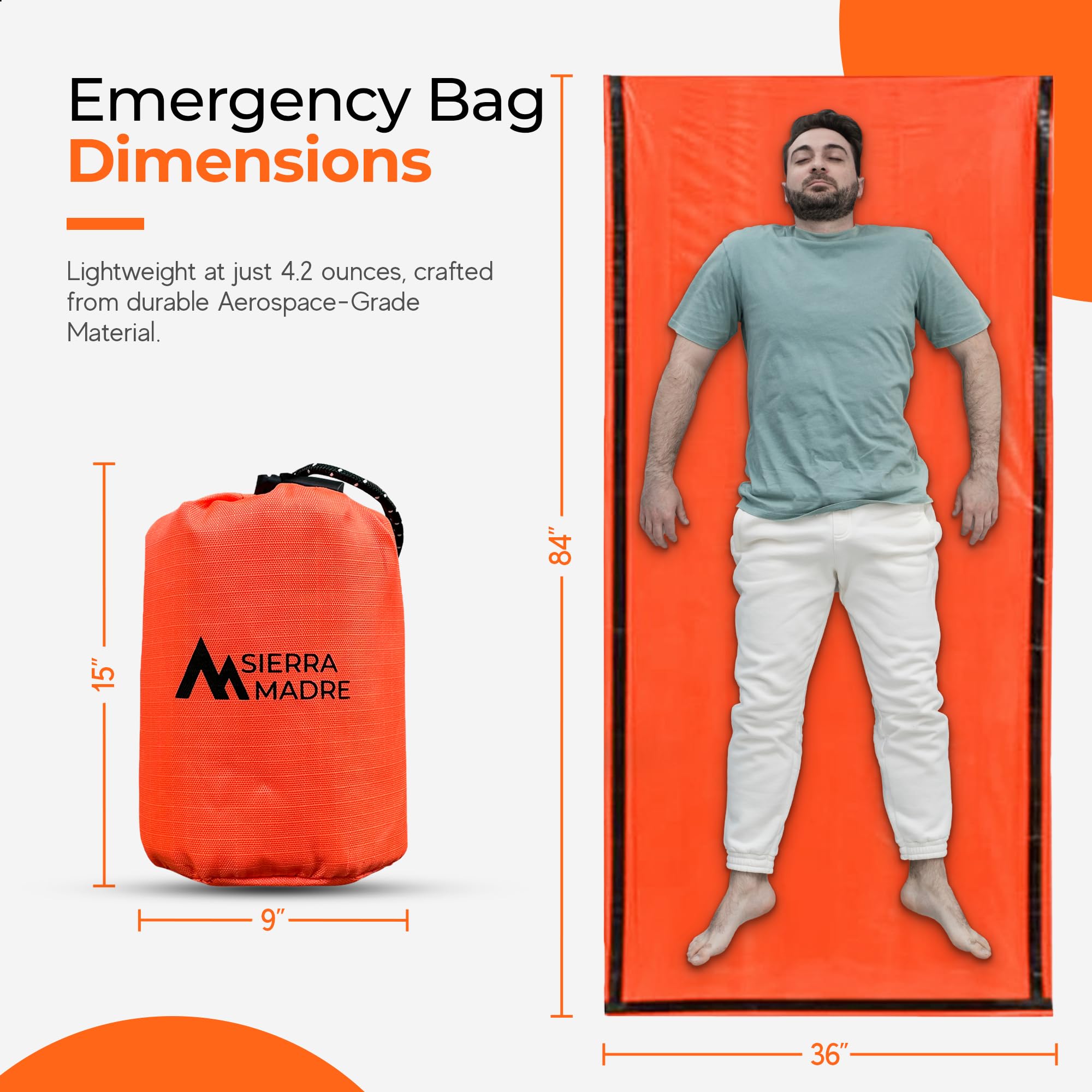 Sierra Madre Notfallschlafsack – Ultraleichtes, wasserdichtes Mylar-Thermo-Bivy-Sack-Zelt zum Wandern, Bug-Out-Bags, Survival-Kits – Notfall-Survival-Decke für Wärmespeicherung, 5 Stück
