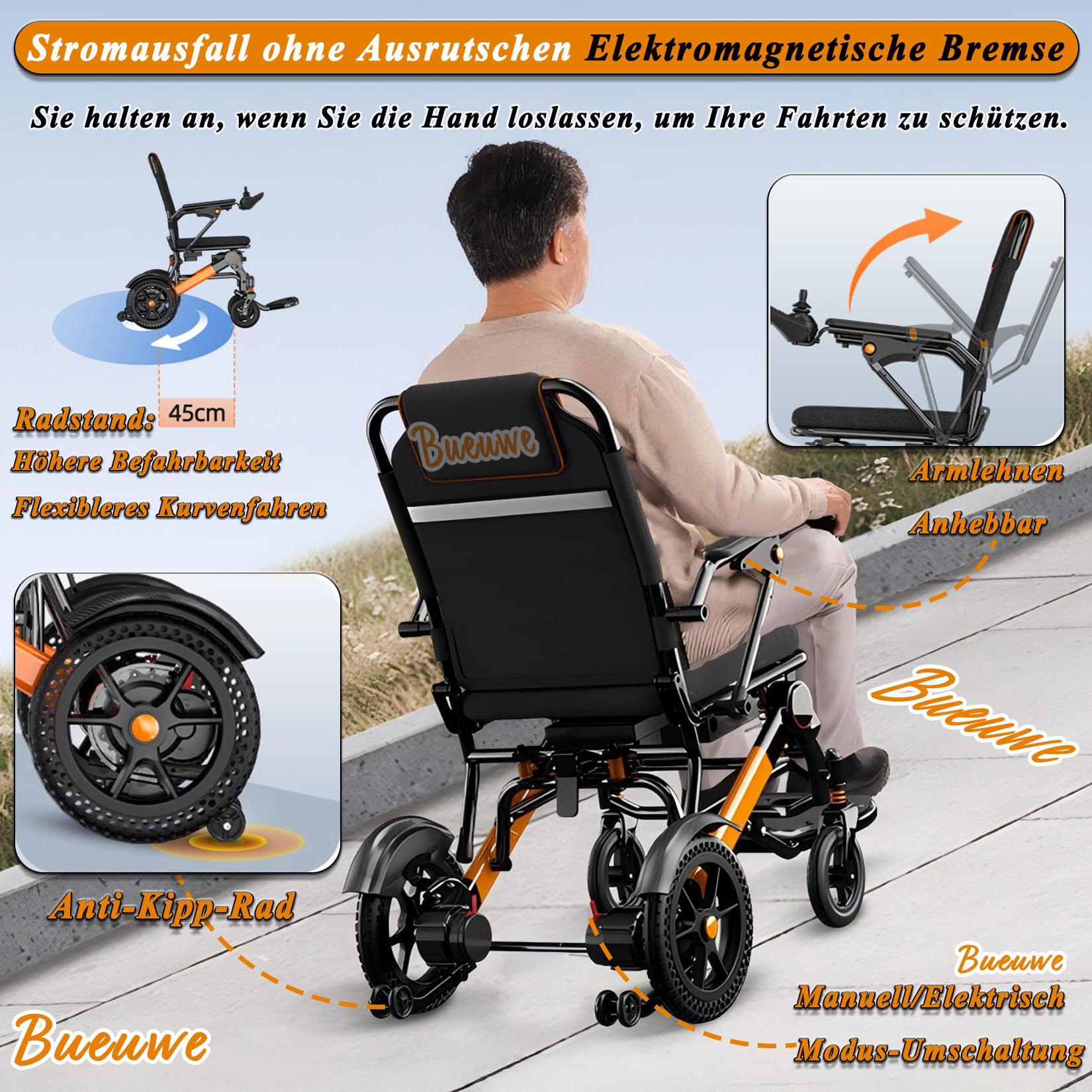Ultraleichter faltbarer Elektrorollstuhl, 500W Motor, tragbar für Senioren, 13.8 kg, 20-50 km Reichweite, leichter Rollstuhl elektrisch für Reisen und Outdoor, 150 kg Tragkraft ﻿,30a