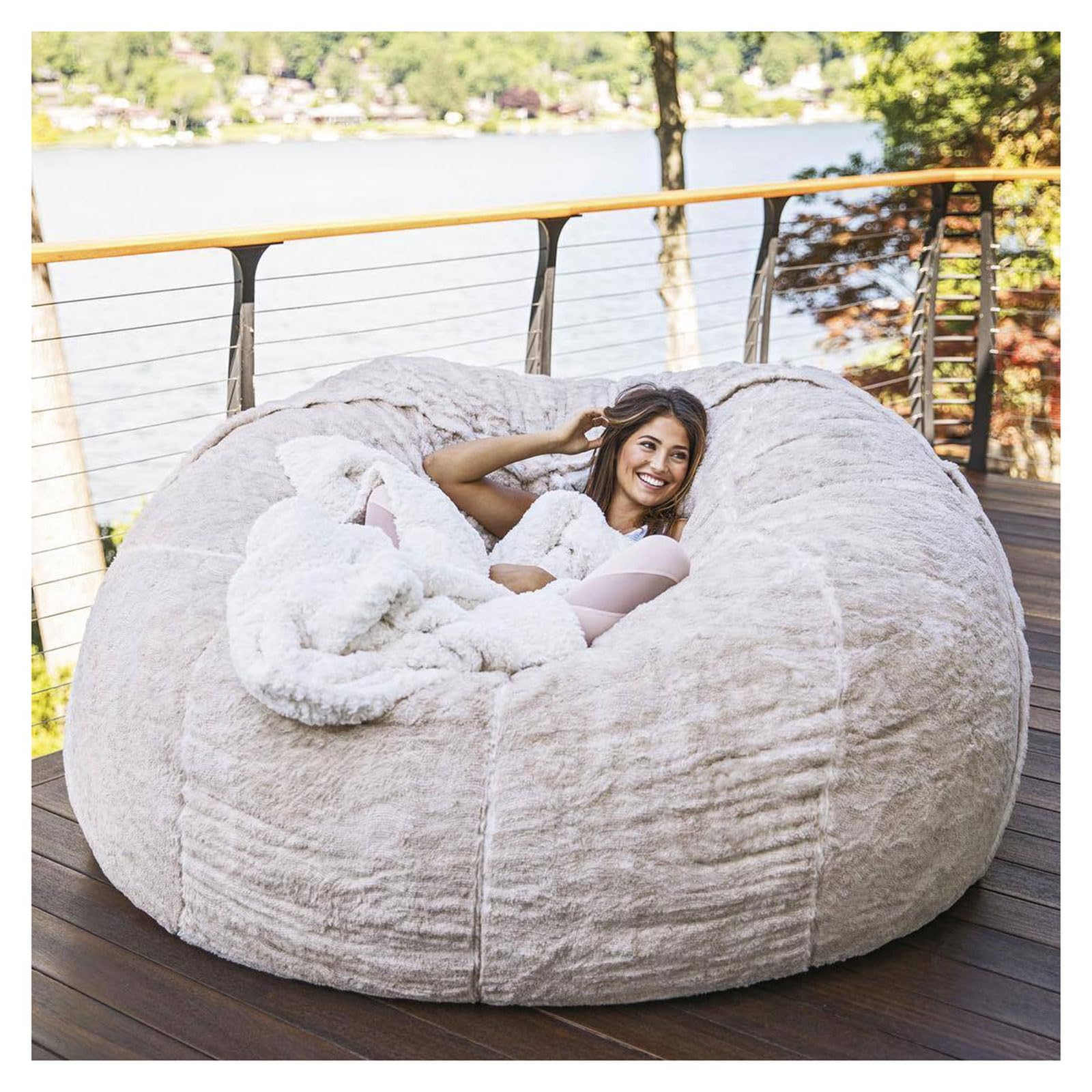 Riesiger Pelz-Sitzsack Bezug für Wohnzimmermöbel Erwachsene– Sitzsack XXL aus flauschigem Velours – Indoor Lounge-SitzsackBezug waschbar & gemütlich(Keine Polsterung)