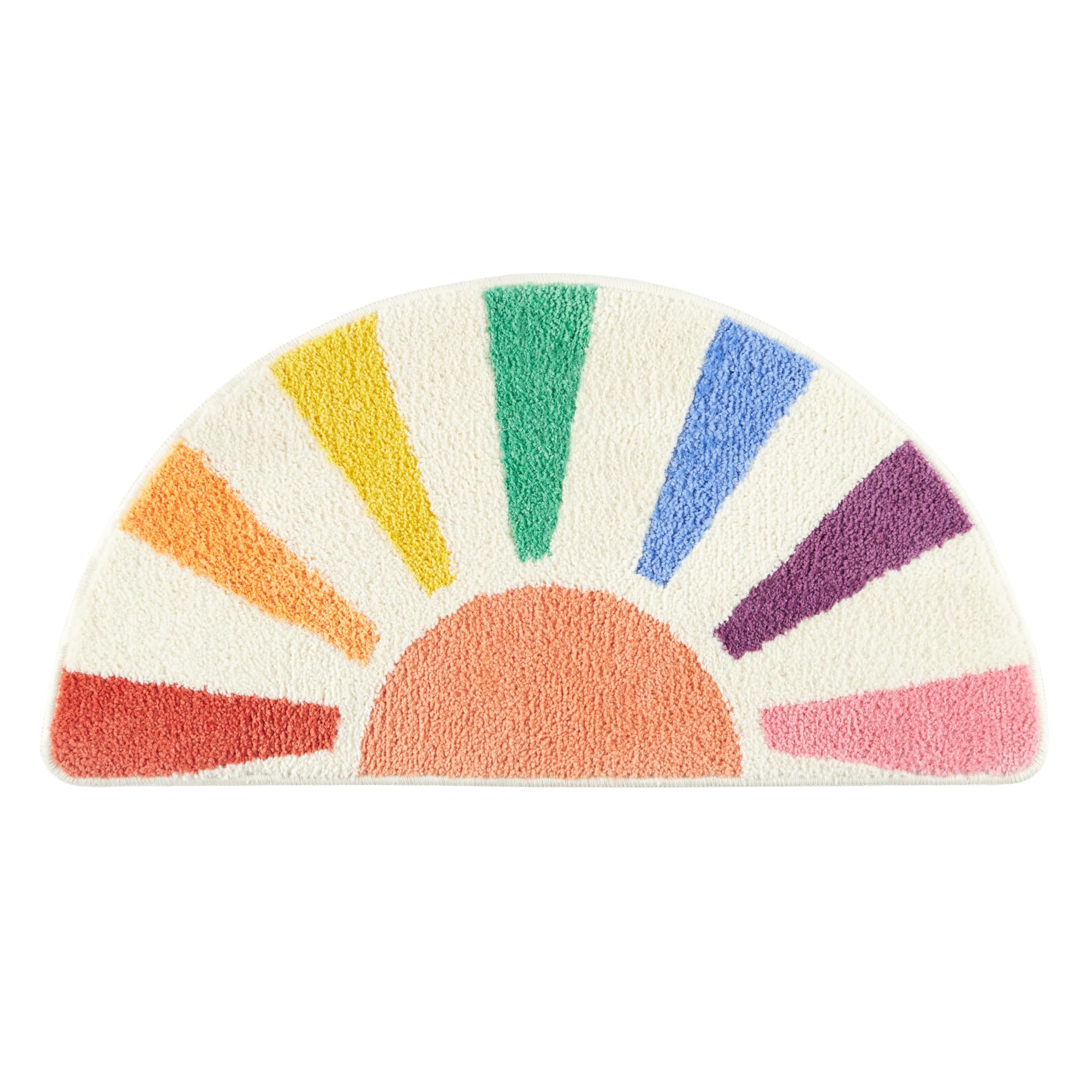 TOWN & COUNTRY PLAY Hello Sunshine Rainbow Sun Half Circle Shaped Bath Mat, Absorbent Tufted Floor Mat, Non-Slip Backing, Machine Washable, Multicolor, 32.7"x16.5"
