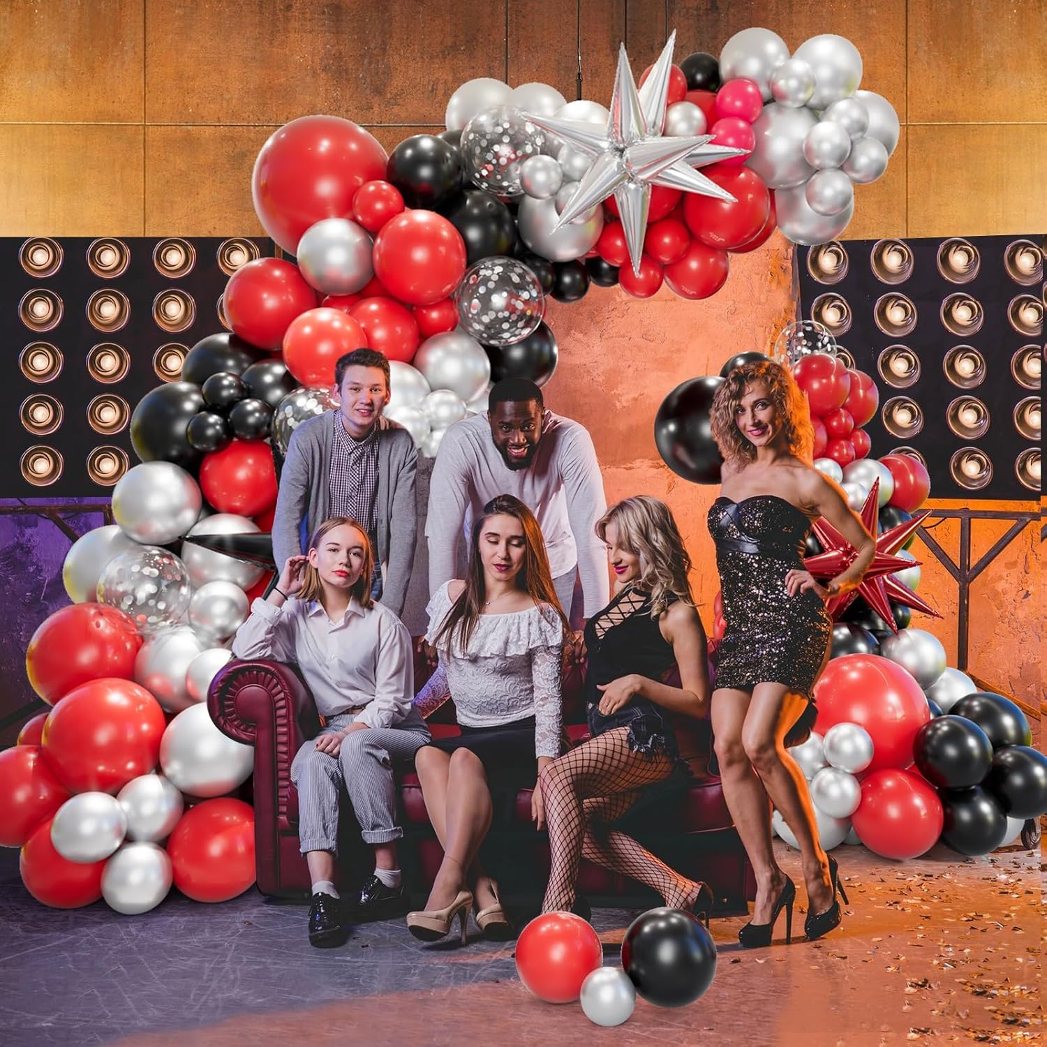 Ghirlanda di palloncini neri, rossi e argentati, palloncini rossi e neri di diverse dimensioni, kit arco di palloncini in lattice rosso scuro, rosso metallizzato e argento, 74 pezzi - Italia