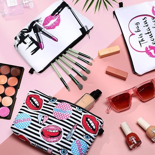 Miniatura 7 de Sanwuta 12 bolsas de cosméticos, bolsas de maquillaje impresas espaciosas, bolsa de aseo impermeable, bolsa organizadora con cremallera, accesorios