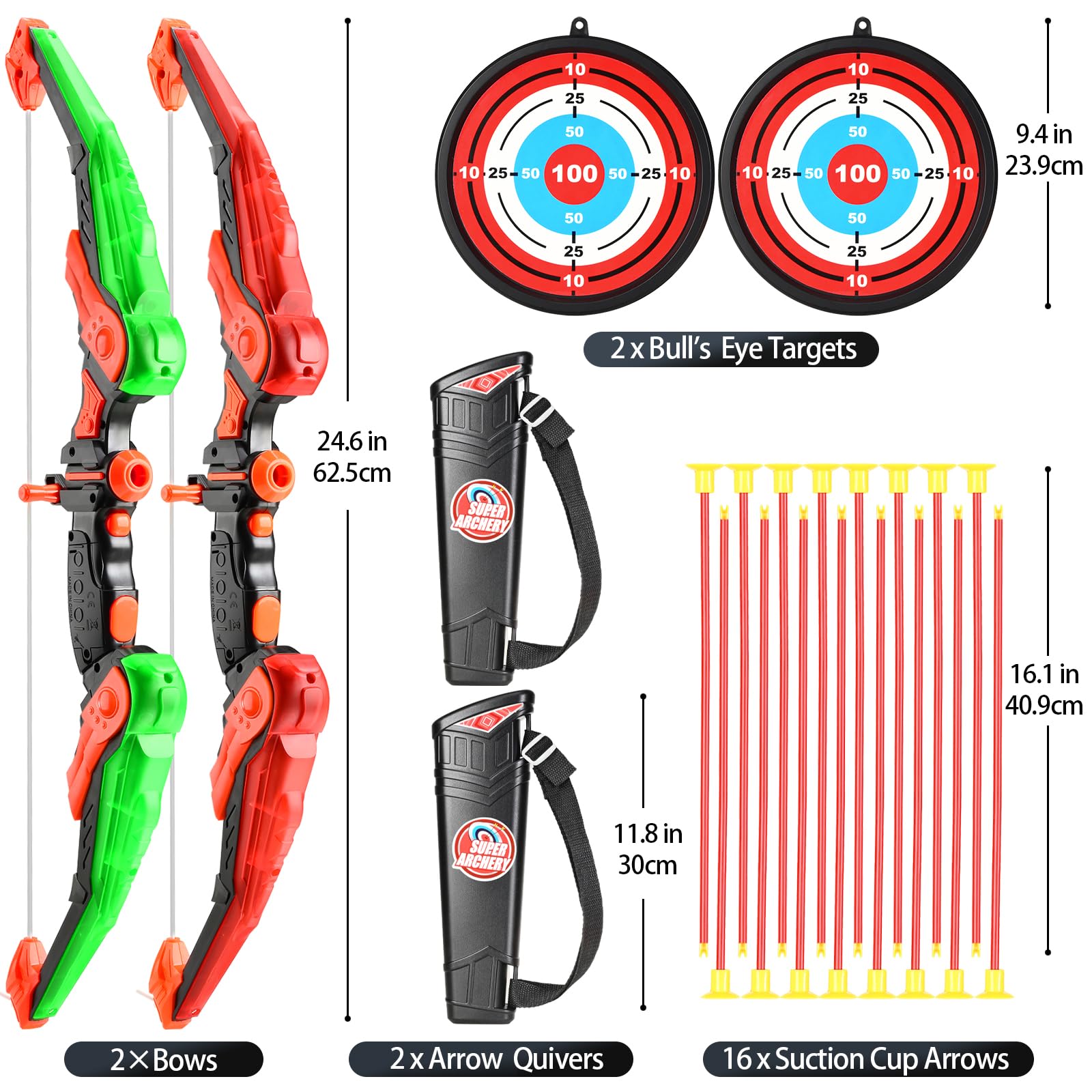 Doloowee Arco e Freccia per Bambini Giocattoli con Luce LED Set Tiro con L'Arco 8 Frecce a Ventose Bersaglio Faretra Spalla