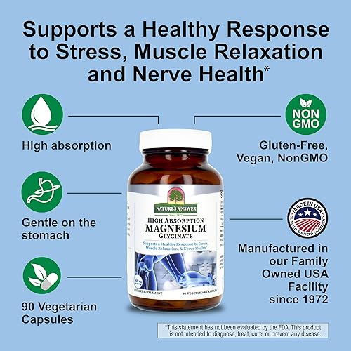 Miniatura 5 de Nature's Answer Glicinato de magnesio 360 mg, 90 cápsulas vegetales Quelato de glicinato de magnesio altamente absorbible para apoyo muscular,