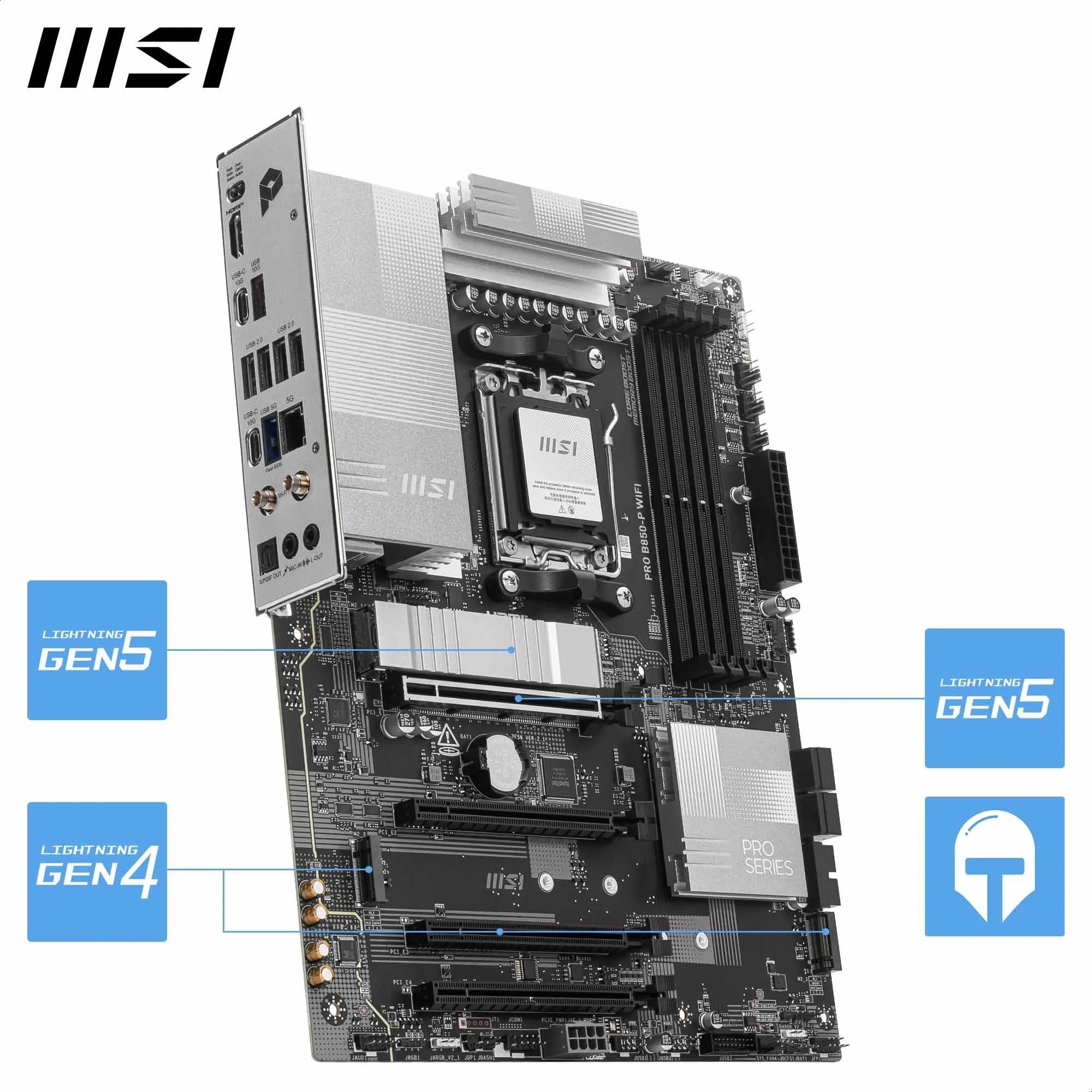 MSI PRO B850-P WIFI Płyta główna, ATX - Obsługuje procesory AMD Ryzen 9000/8000/7000, AM5 - DDR5 Memory Boost (8200+ MT/s OC), PCIe 5.0 x16 i 4.0 x16, M.2 Gen 5, Wi-Fi 7, 5G LAN