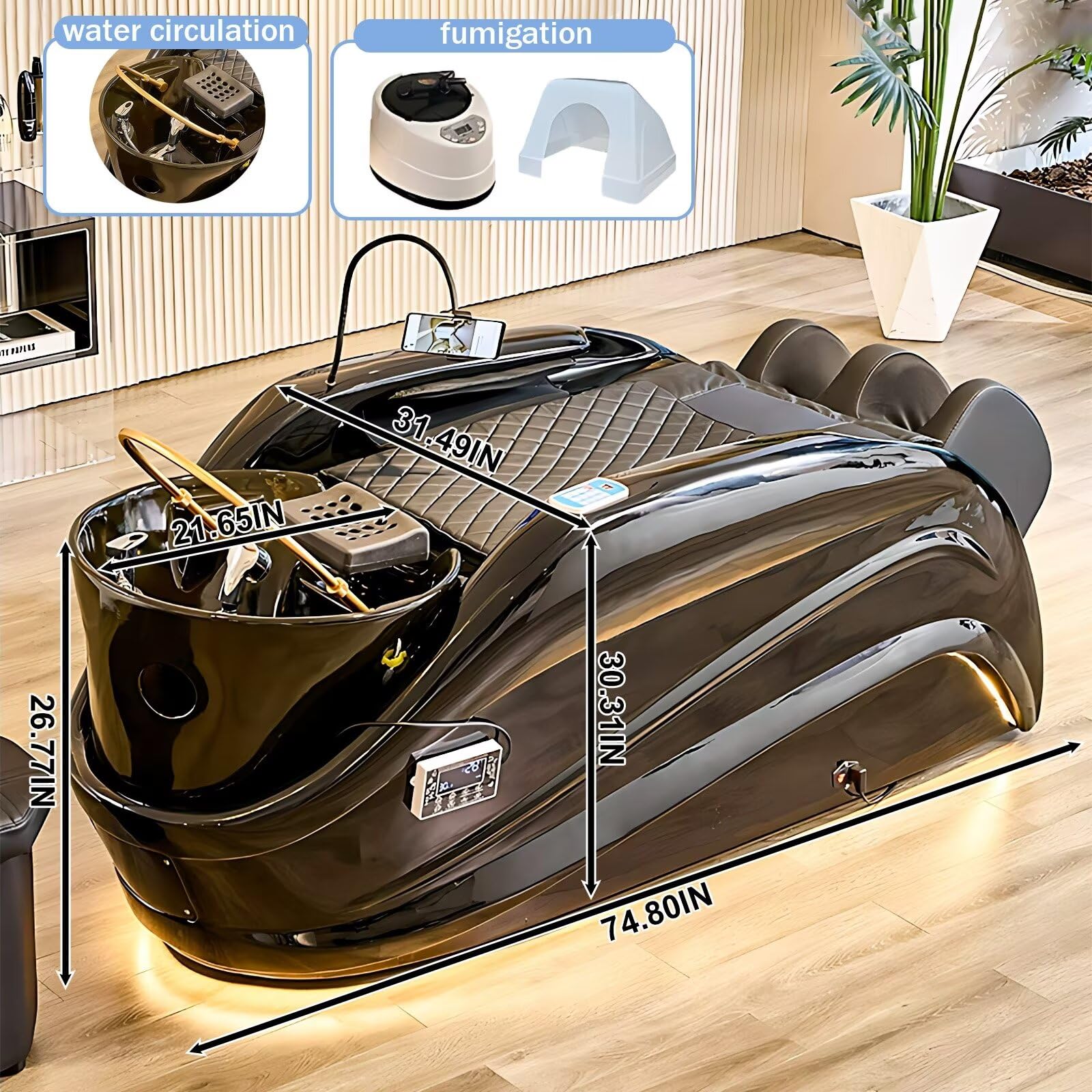 Łóżeczko do masażu, łóżko szamponowe z modnym wzorem stereo i sprzętem do spa i łóżeczkiem do szamponu spa z pełnym masażem ciała, obiegiem wody i fumigacją.