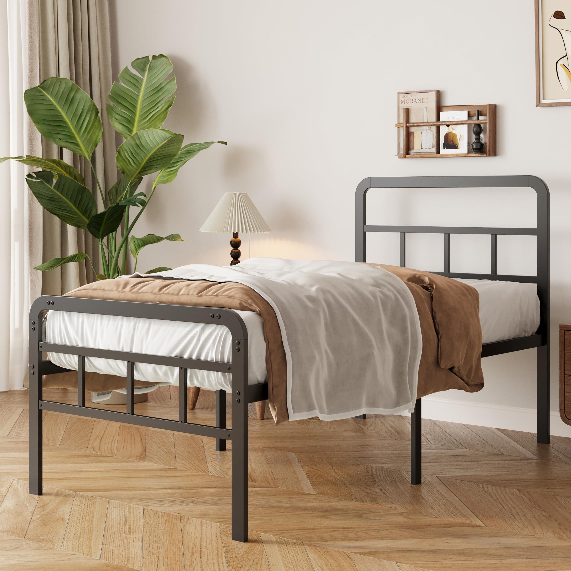 Yicensen 3ft Single Bed Frame with Curved Headboard and Footboard, 46cm Height Single Metal Bed Frame with Heavy Duty Slat Support, Underbed Storage Space, Easy Assembly, Noise Free, Black โ image 1