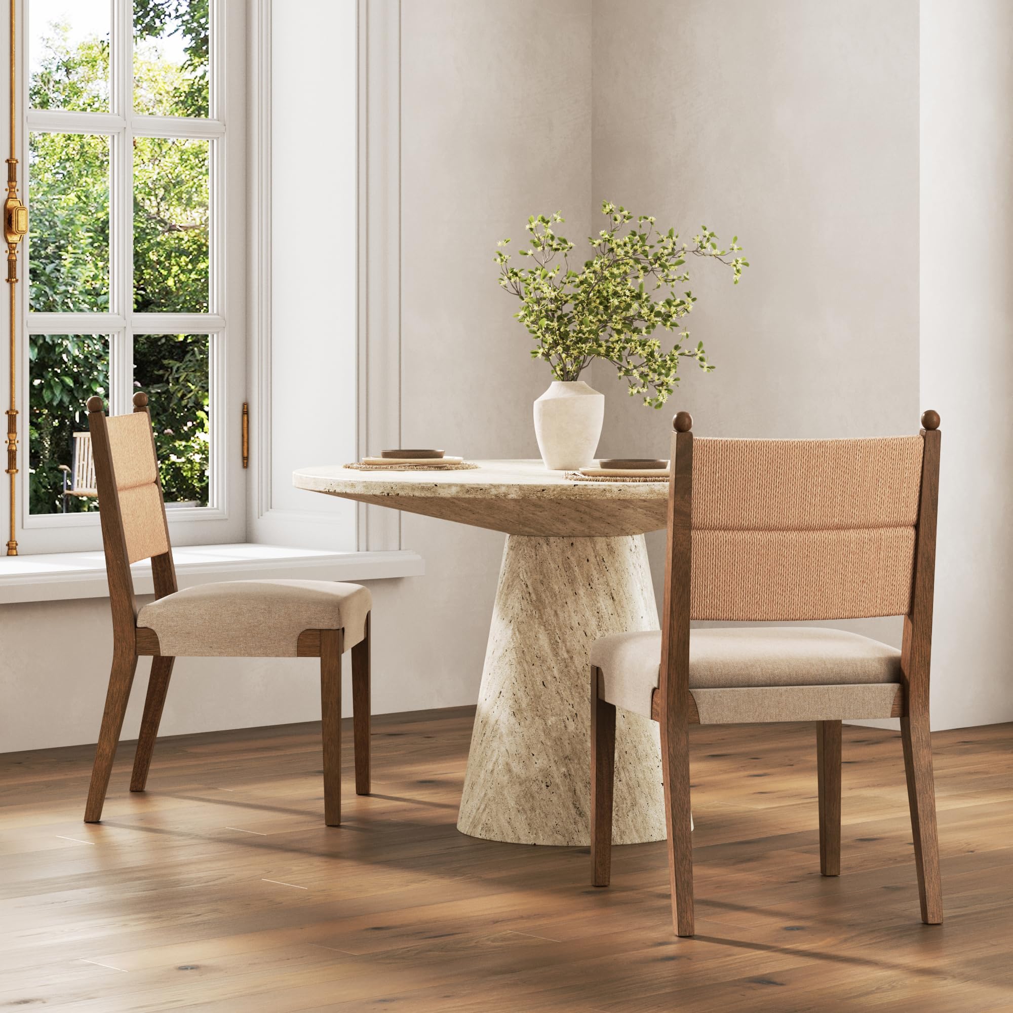 Nathan James Cove Dark Brown Dining Chair with Seagrass Back, Flax Seat, Solid Wood Legs Set of 2