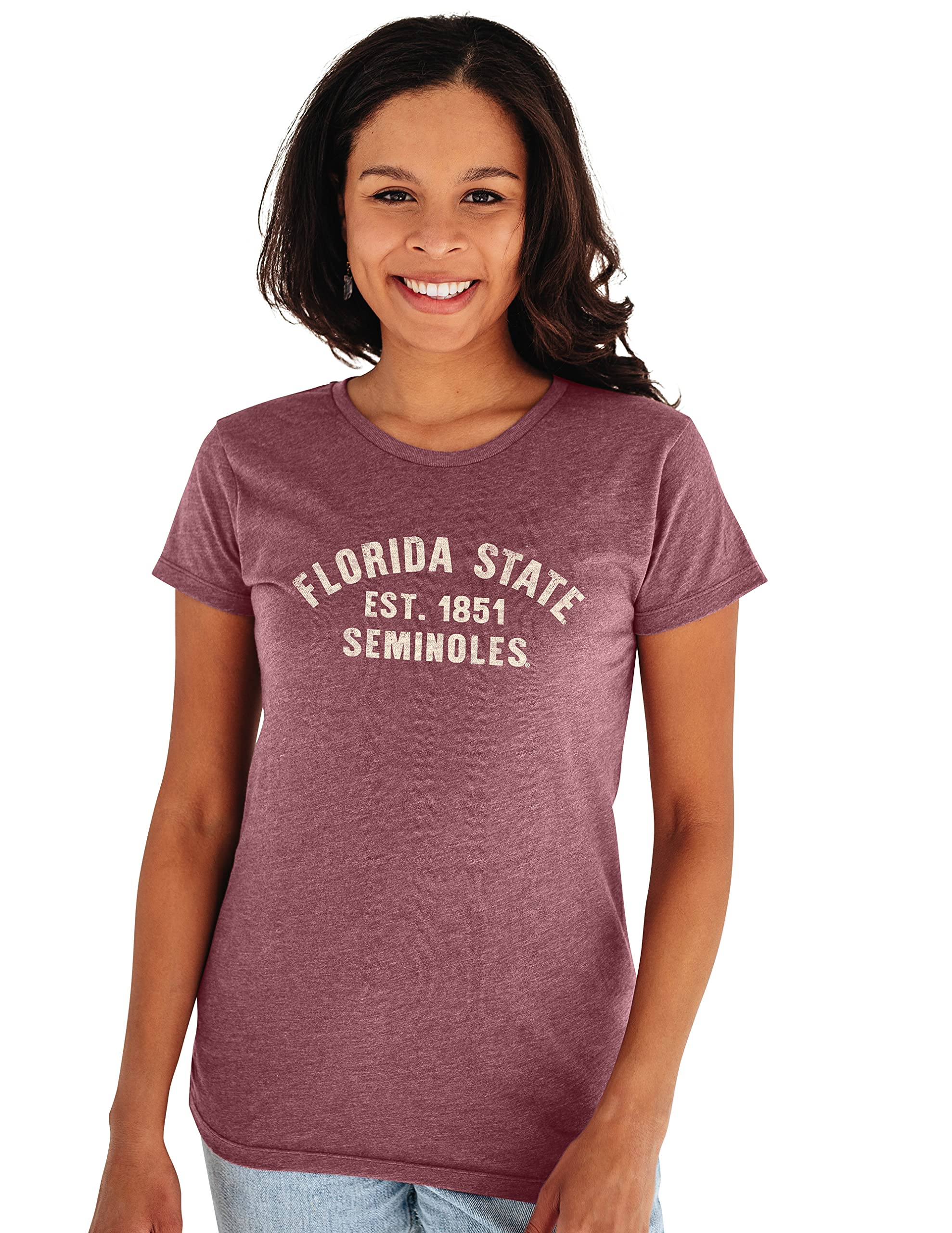 Blue 84 Women's Florida State Seminoles T Shirt Heathered La Jolla, Florida State Seminoles Heather Maroon, Small