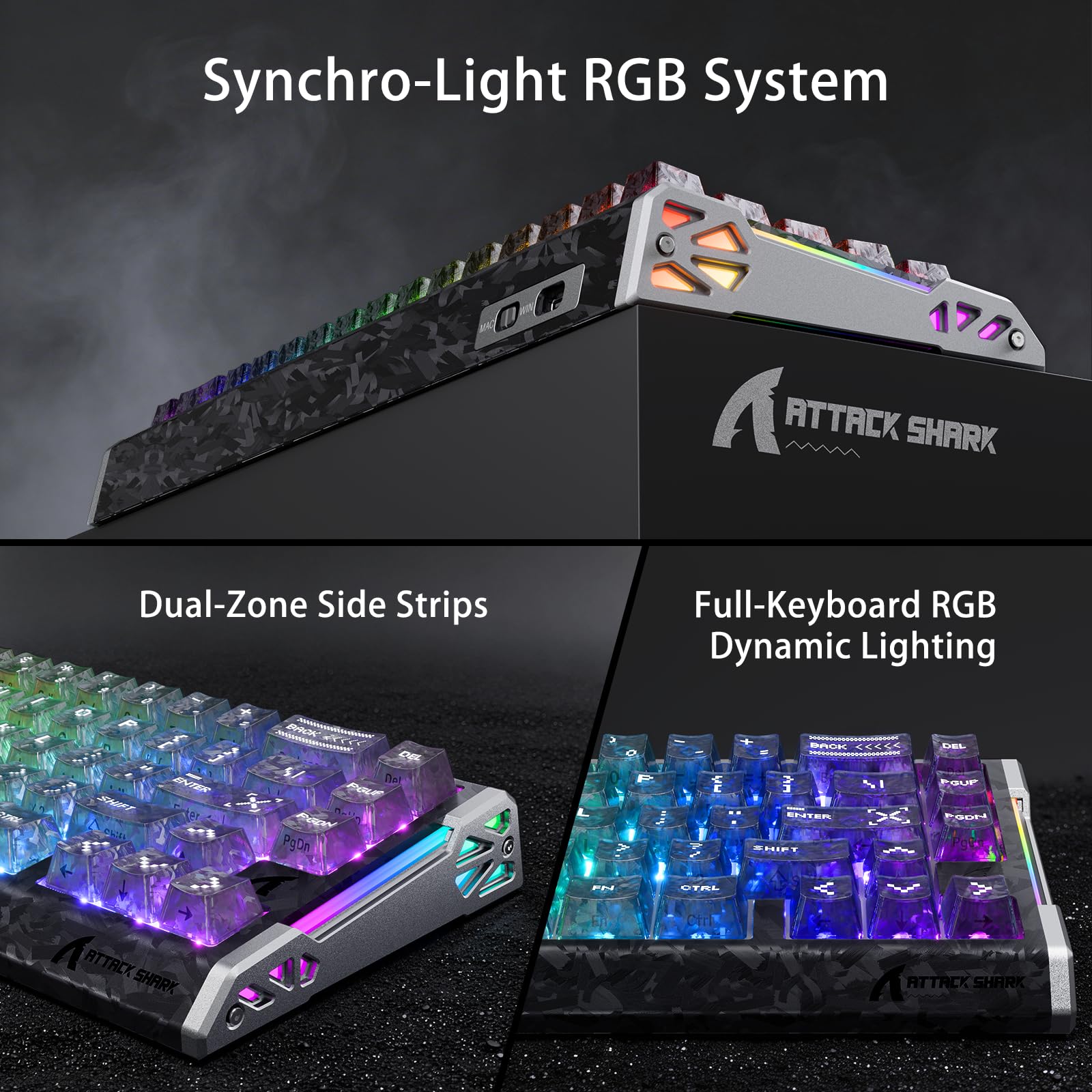MAMBASNAKE ATTACK SHARK R68 HE Carbon Fiber Rapid Trigger Keyboard, Wired 8KHz Magnetic Keyboard, 0.005mm RT Accuracy, Forged Carbon Fiber Keycaps, 6-Layer Acoustic Damping Stack, Dual Driver, Black