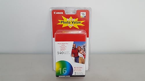 CANON Paquete económico de fotos (9818A007) 2 depósitos de tinta de color BCI-16 con 140 hojas de papel fotográfico brillante de 4 x 6